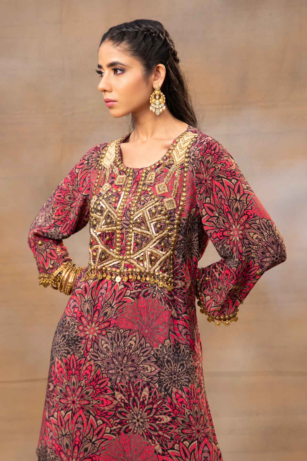 Red Crepe Printed Kurta Set