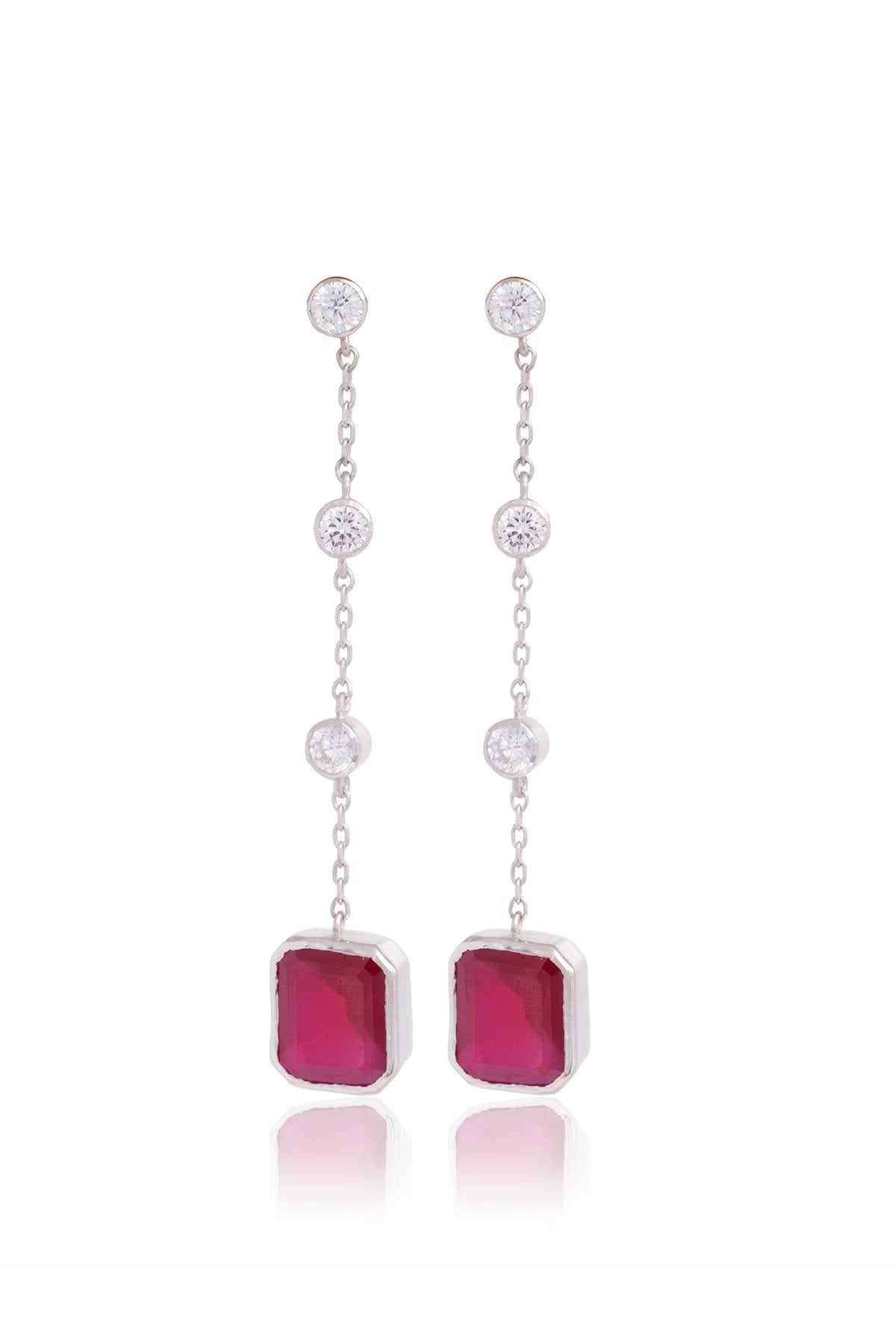 Red Dangling Long Chain Earrings