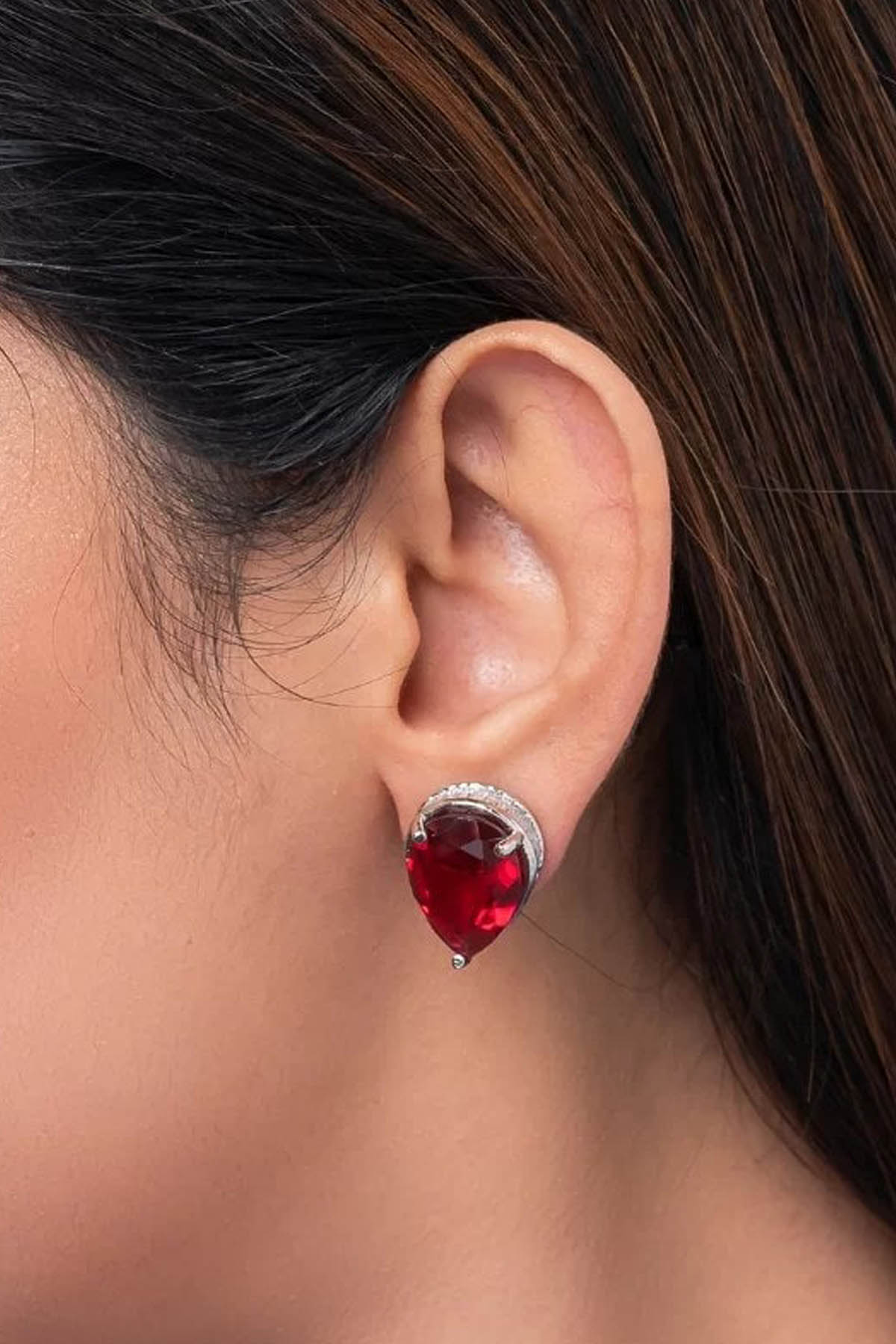 Red Diamond Leaf Shape Studs
