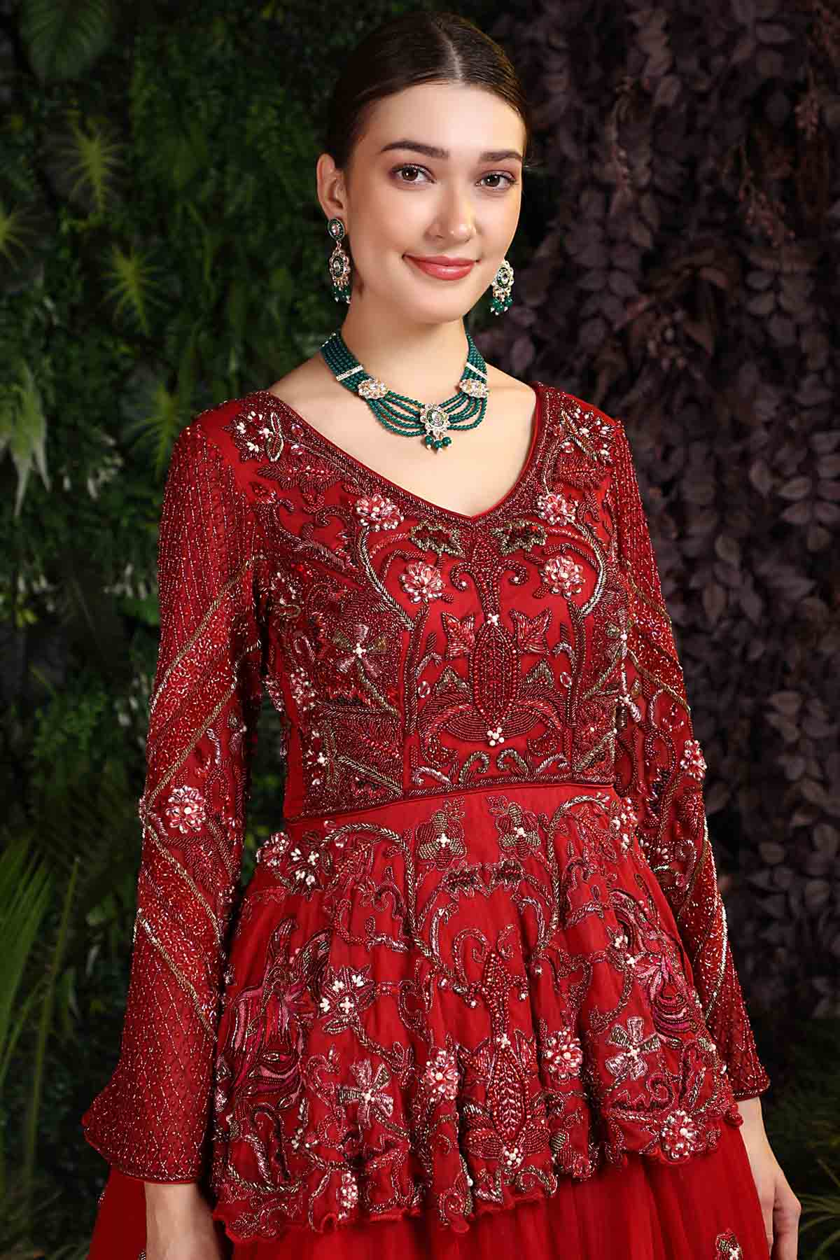 Red Embellished Gown & Dupatta Set