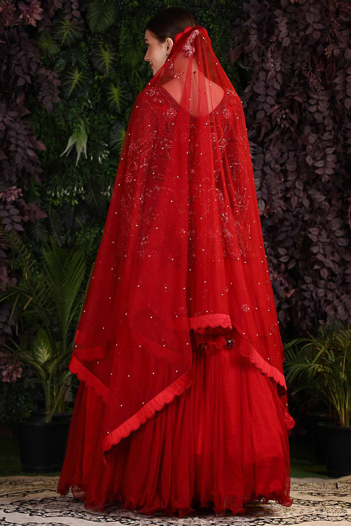 Red Embellished Gown & Dupatta Set