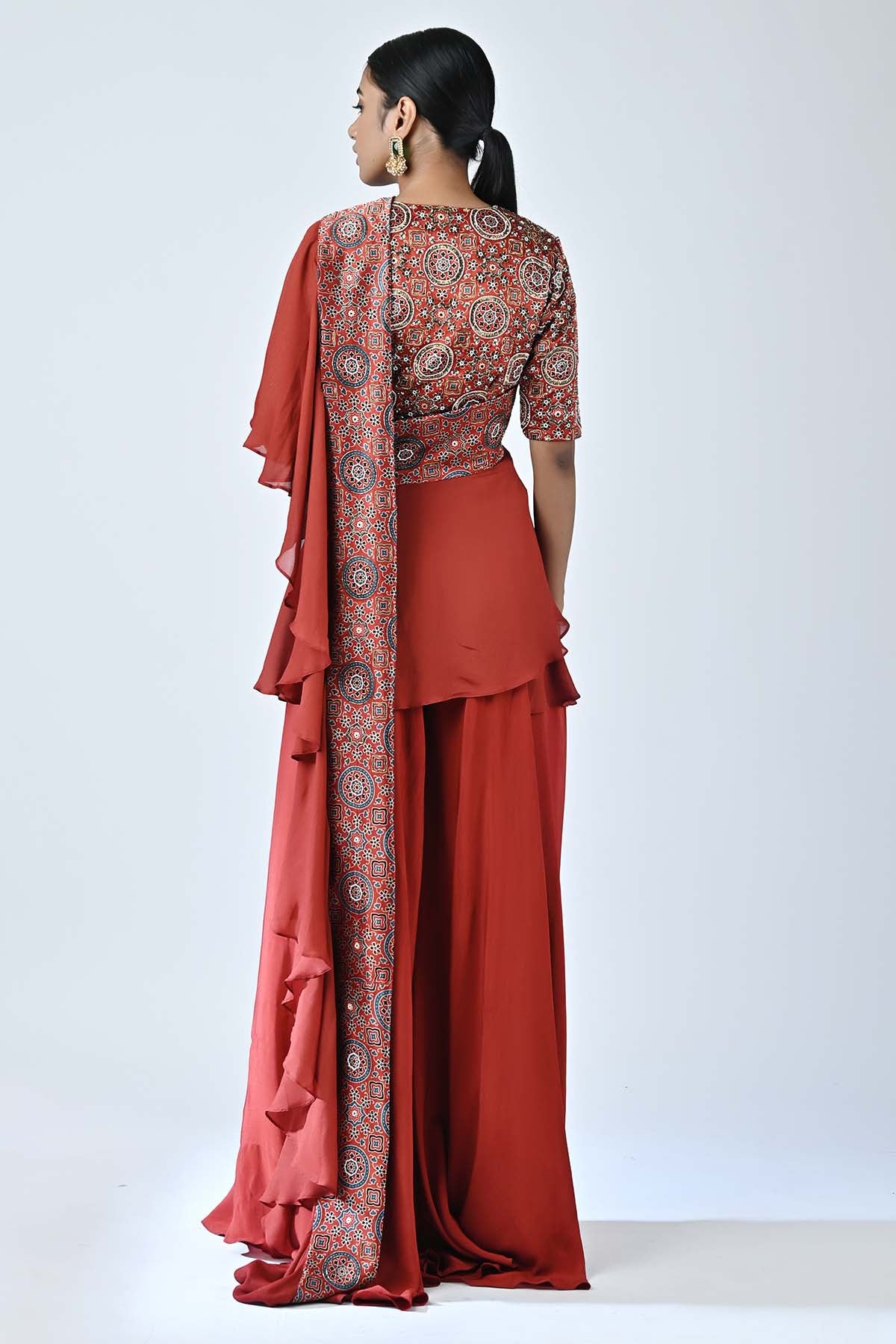 Red Embellished Indo-Western Set