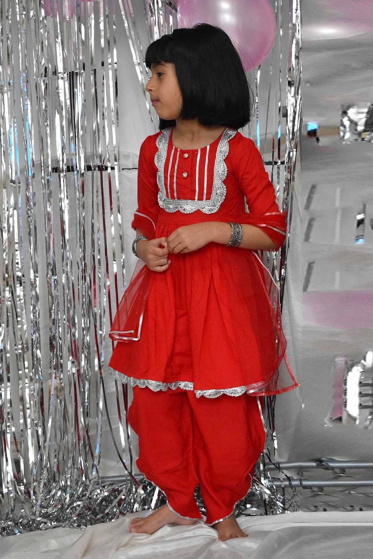 Red Embellished Kurta & Dhoti Set