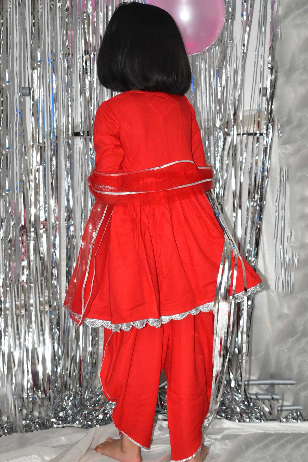 Red Embellished Kurta & Dhoti Set