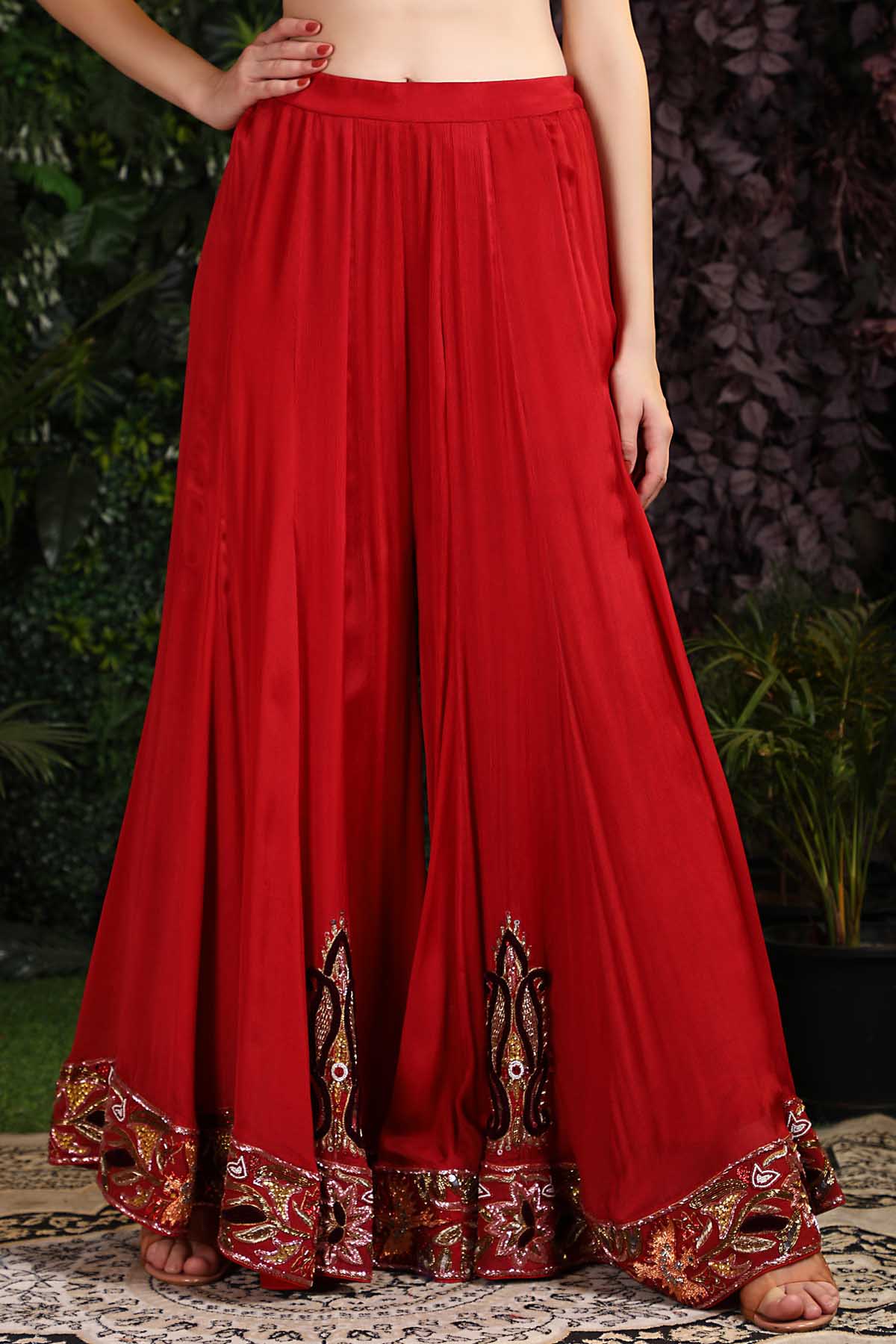 Embroidered Red Palazzo Set