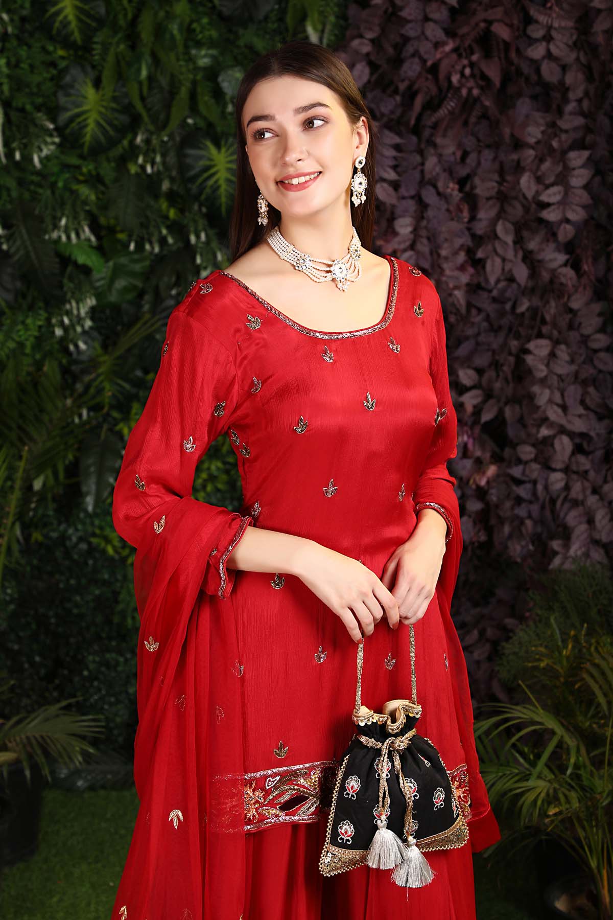 Embroidered Red Palazzo Set