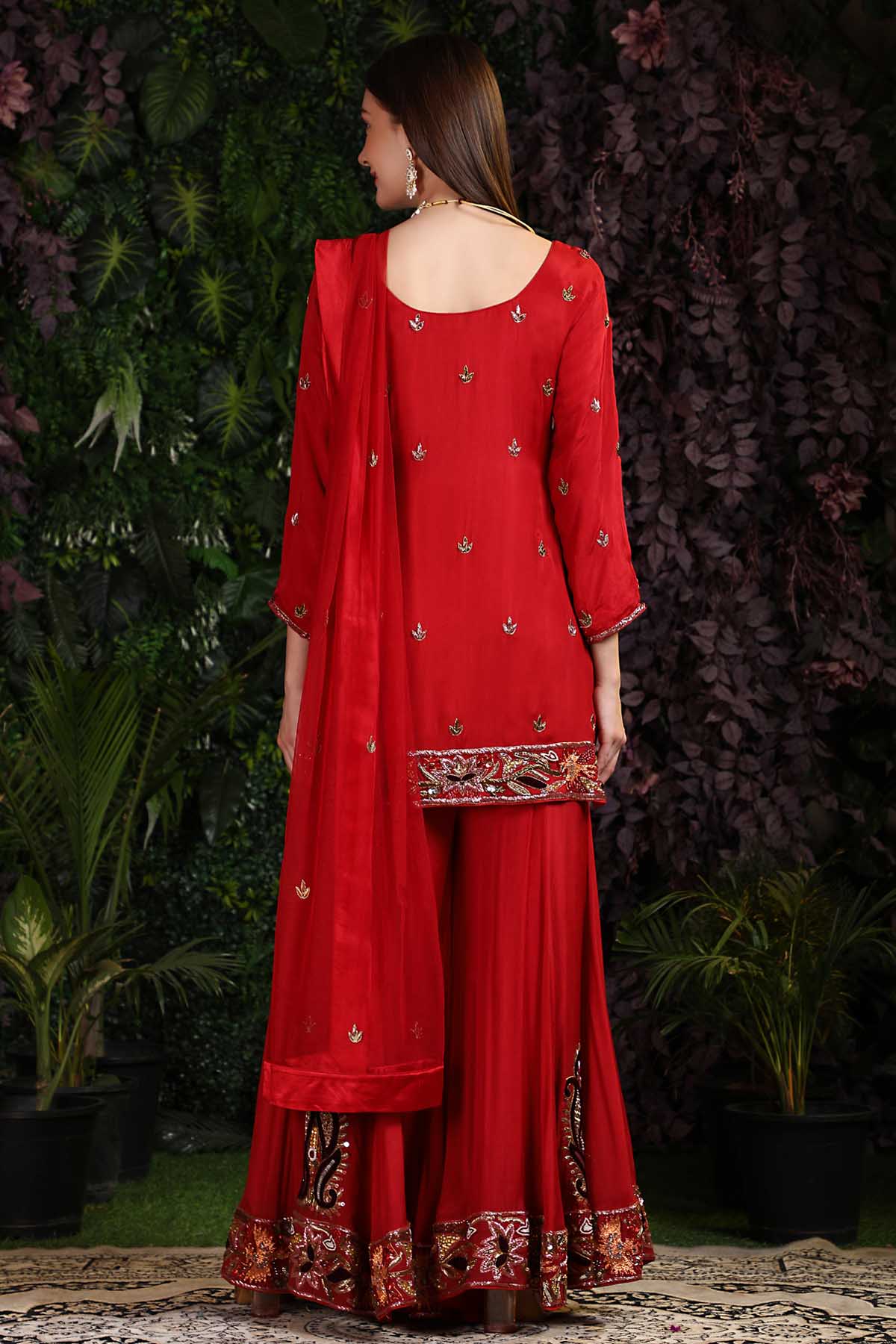 Embroidered Red Palazzo Set