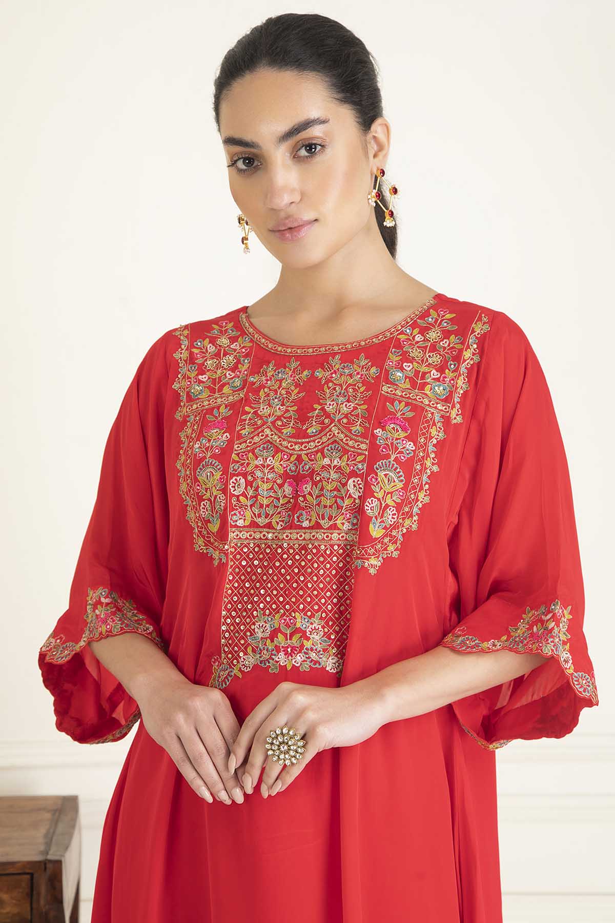 Red Embroidered Kurta & Pants