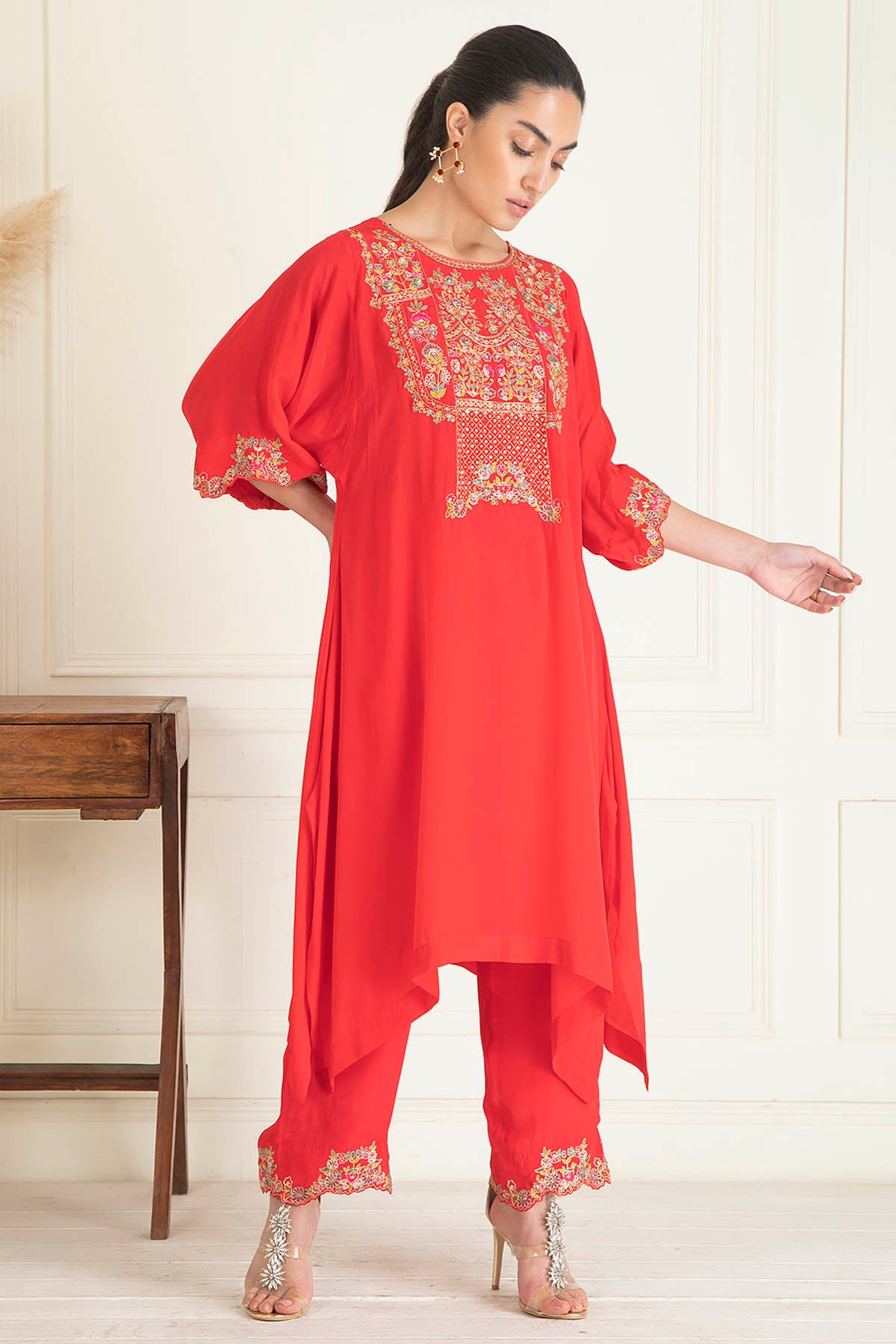 Red Embroidered Kurta & Pants