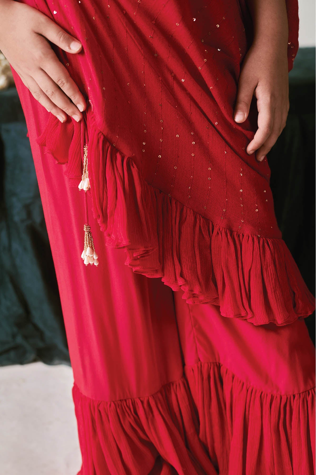 Red Embroidered Sharara Set