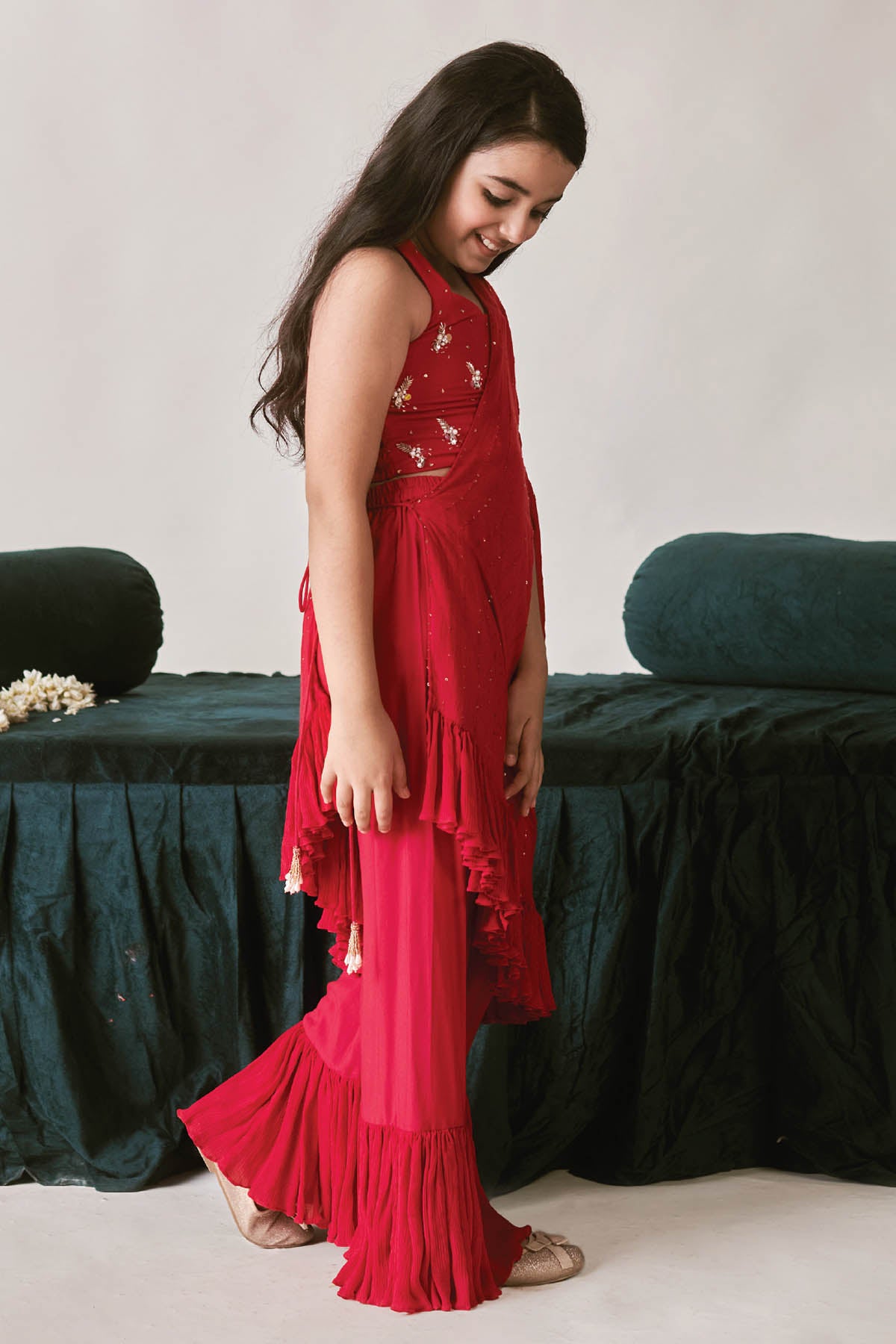 Red Embroidered Sharara Set