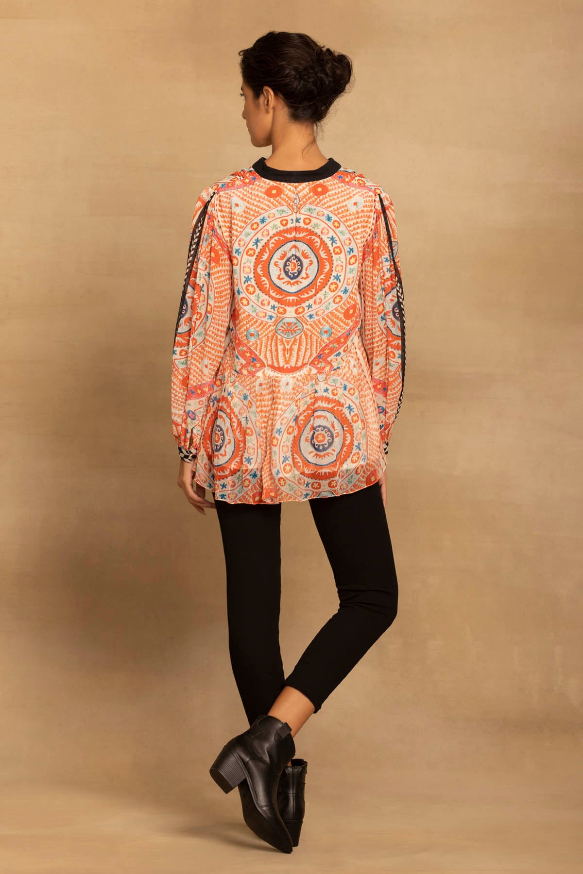 Red Ethnic Design Peplum Top