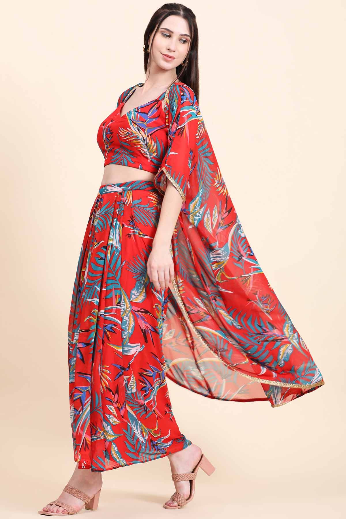 Red Georgette Cape Set