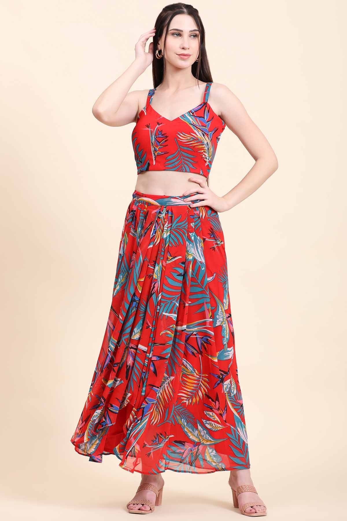 Red Georgette Cape Set