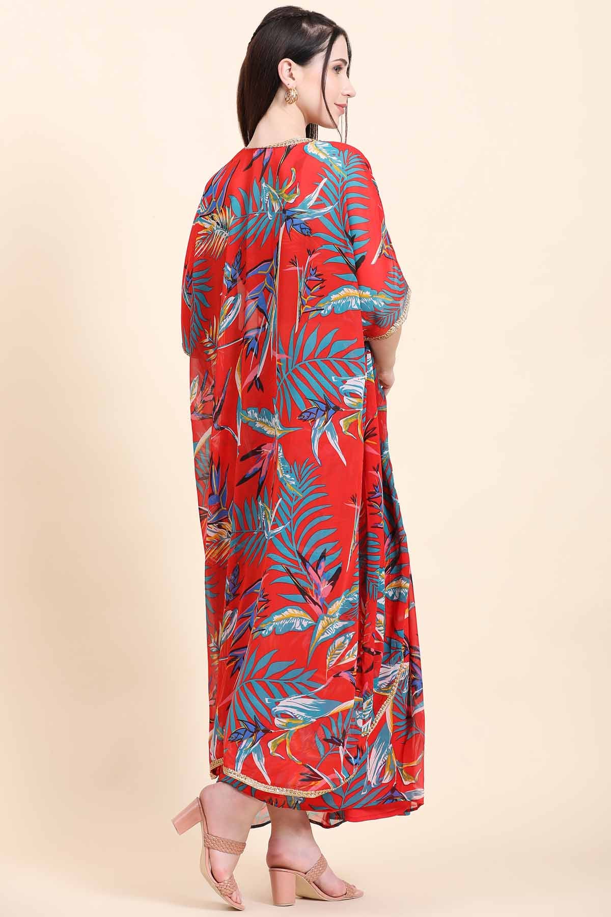 Red Georgette Cape Set