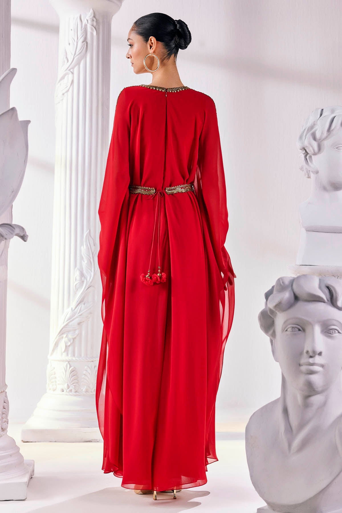 Red Georgette Kaftan & Belt
