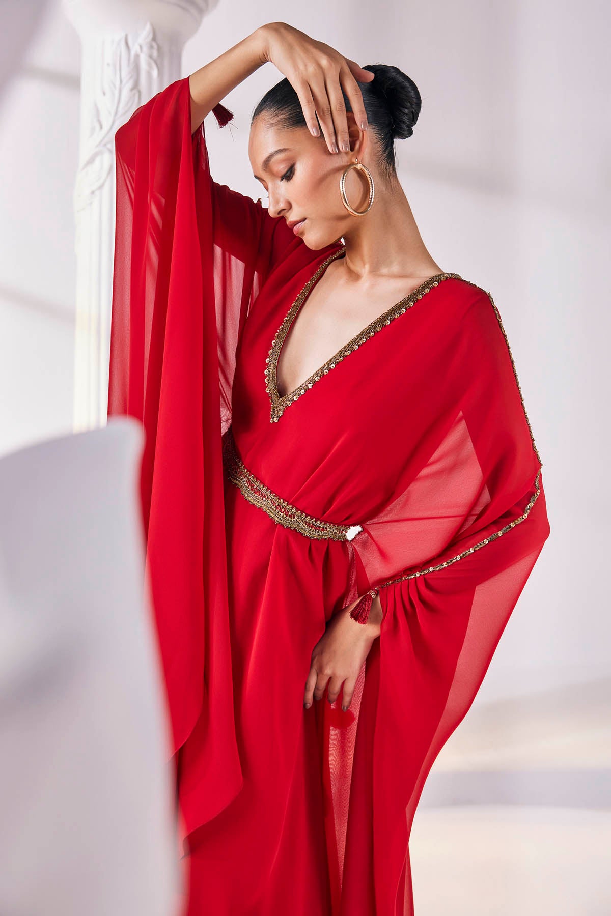 Red Georgette Kaftan & Belt