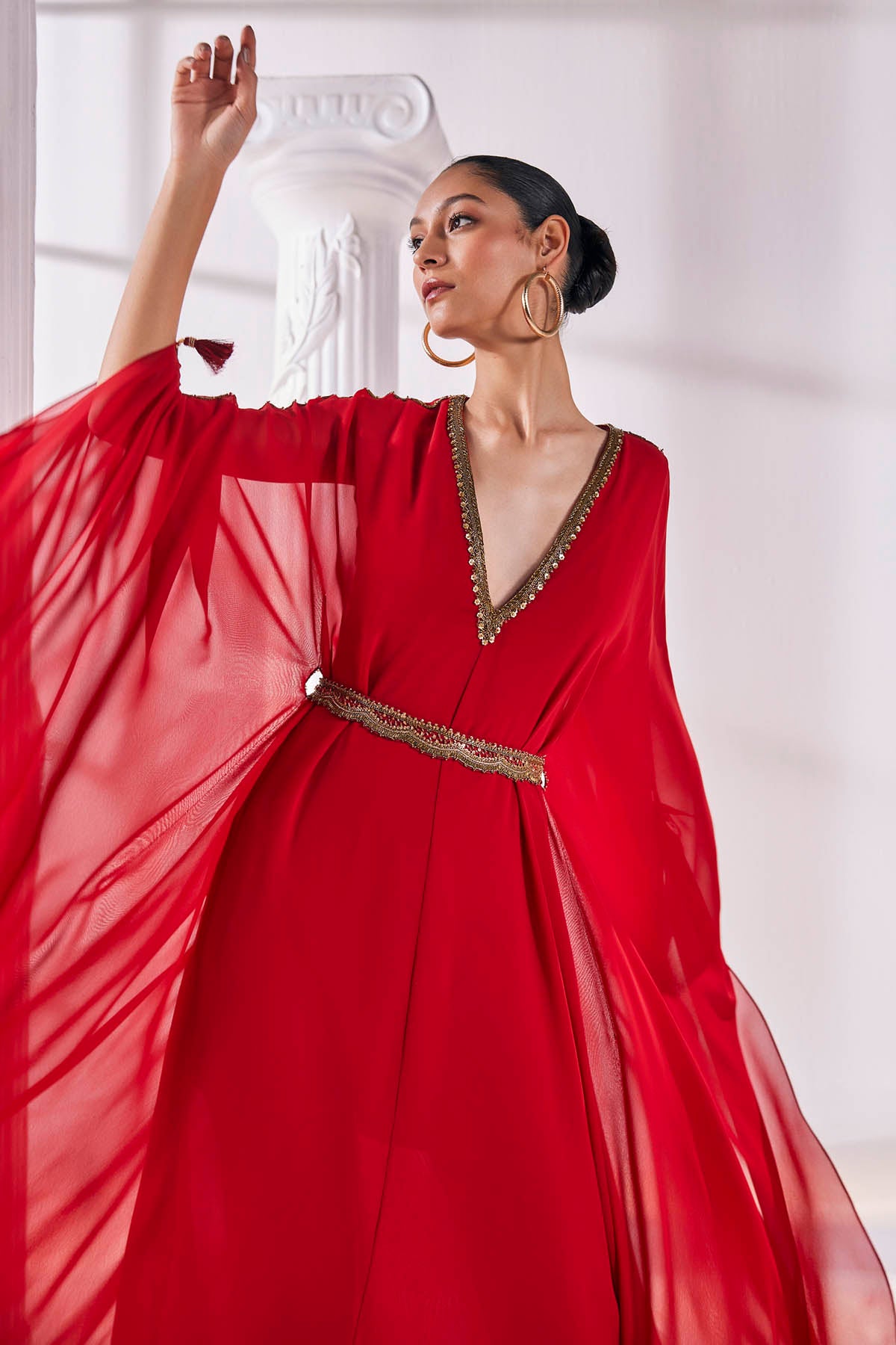 Red Georgette Kaftan & Belt