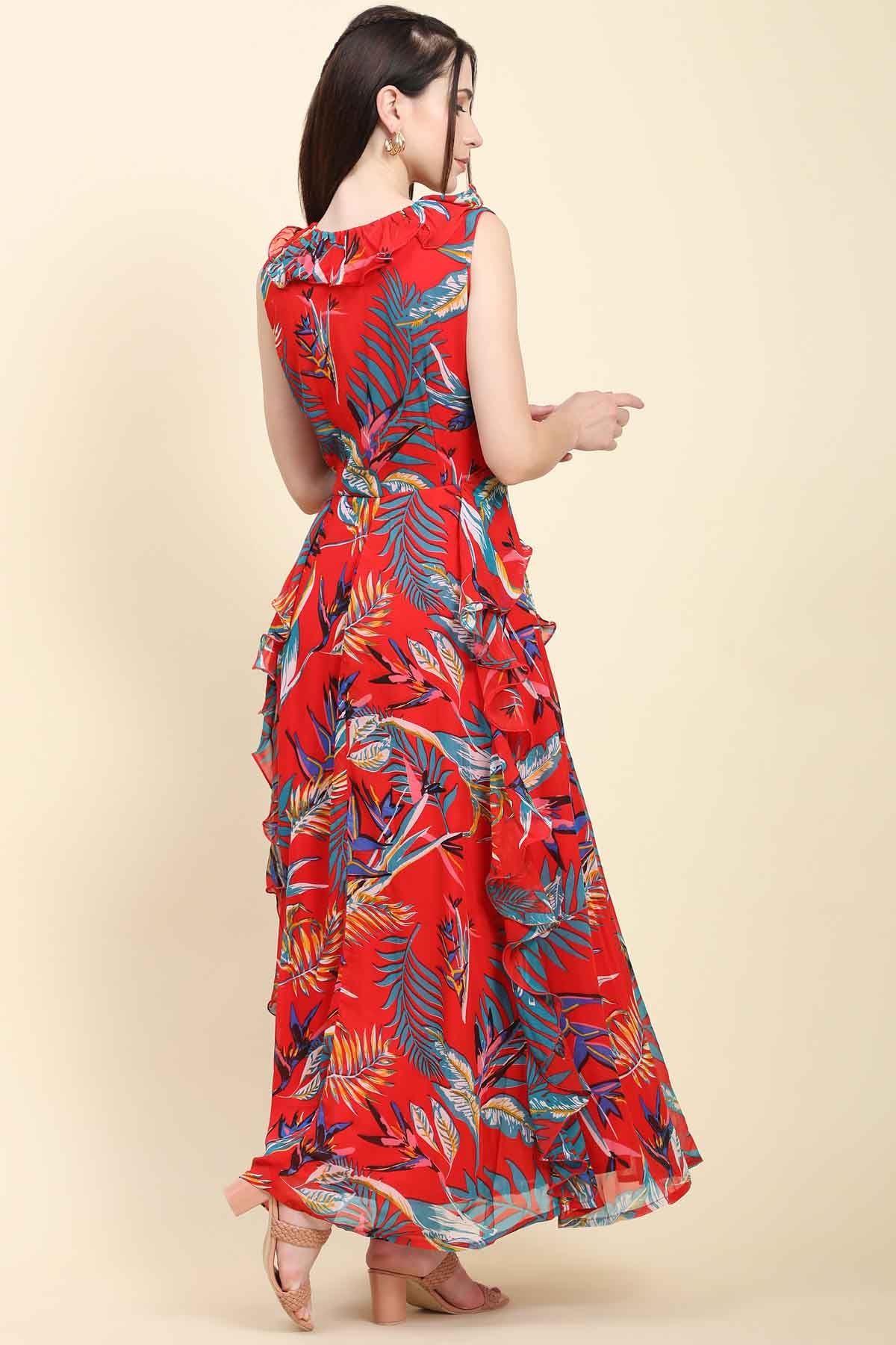 Red Georgette Ruffle Dress