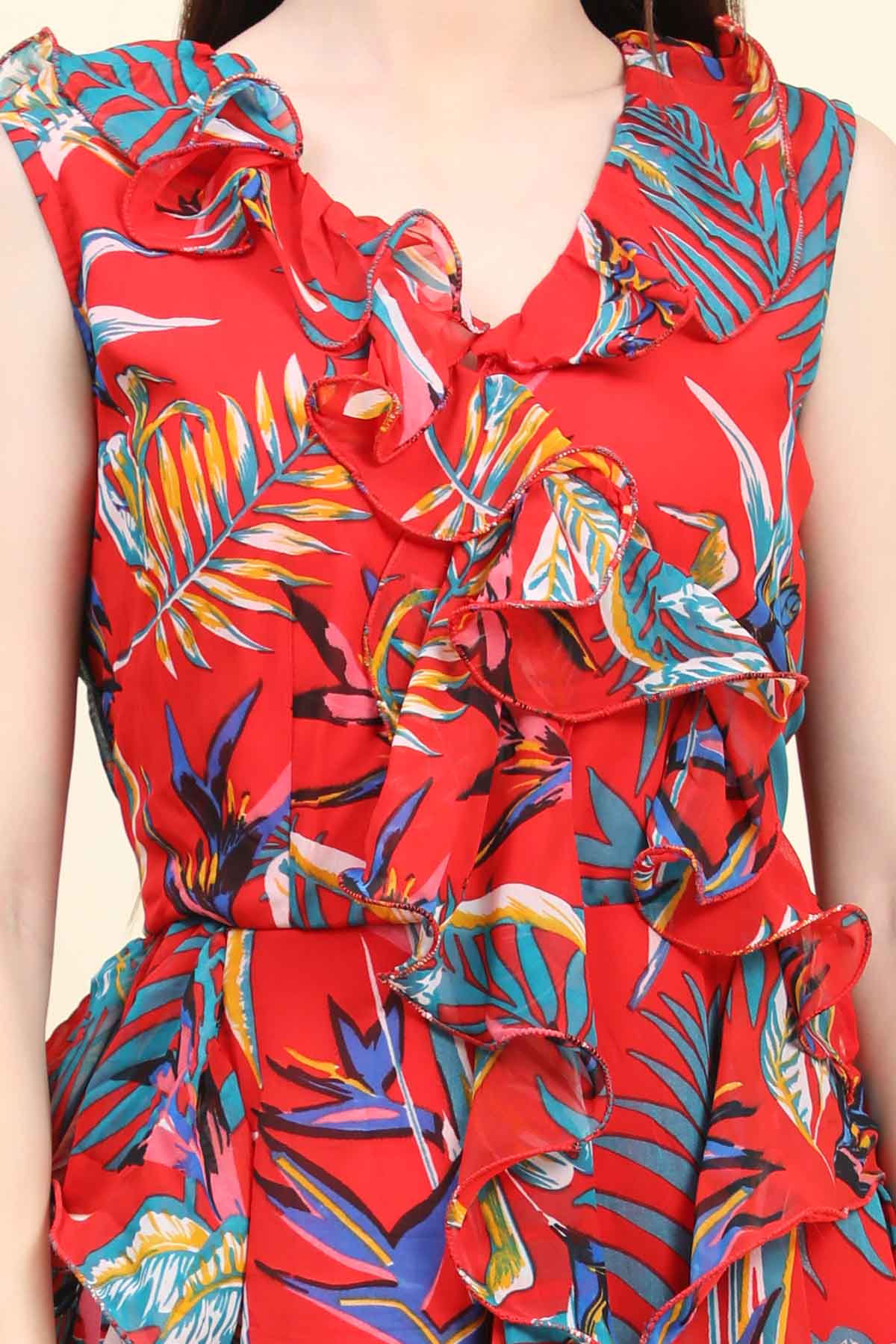 Red Georgette Ruffle Dress