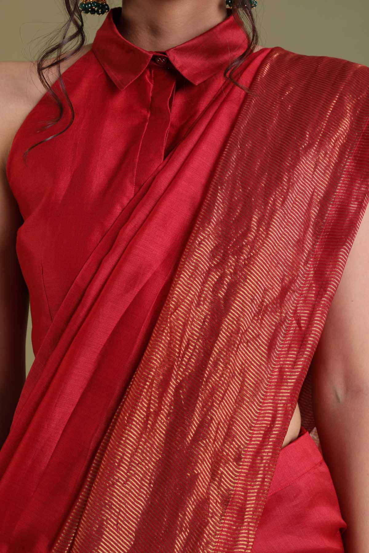 Red Gold Stripe Saree