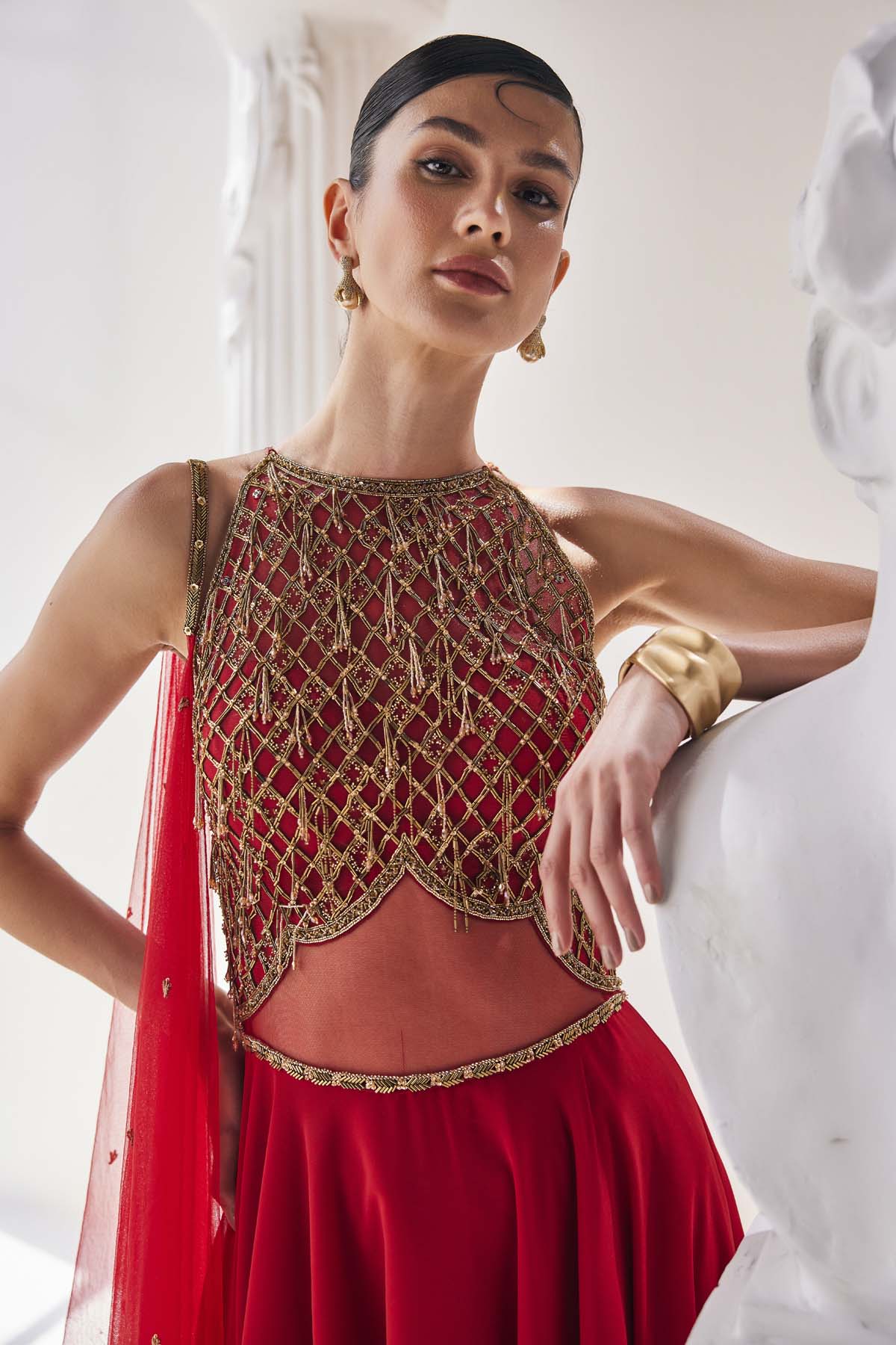 Red High Low Anarkali Set