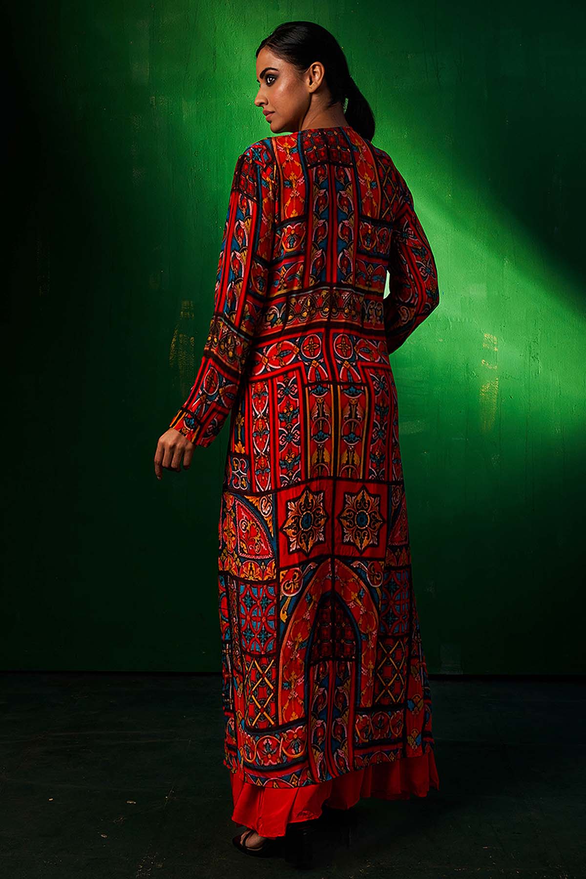 Red Jumpsuit & Printed Jacket