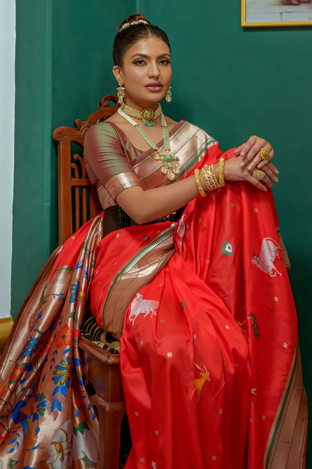 Red Meenakari Zari Woven Saree
