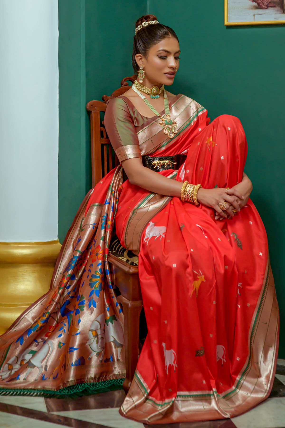 Red Meenakari Zari Woven Saree