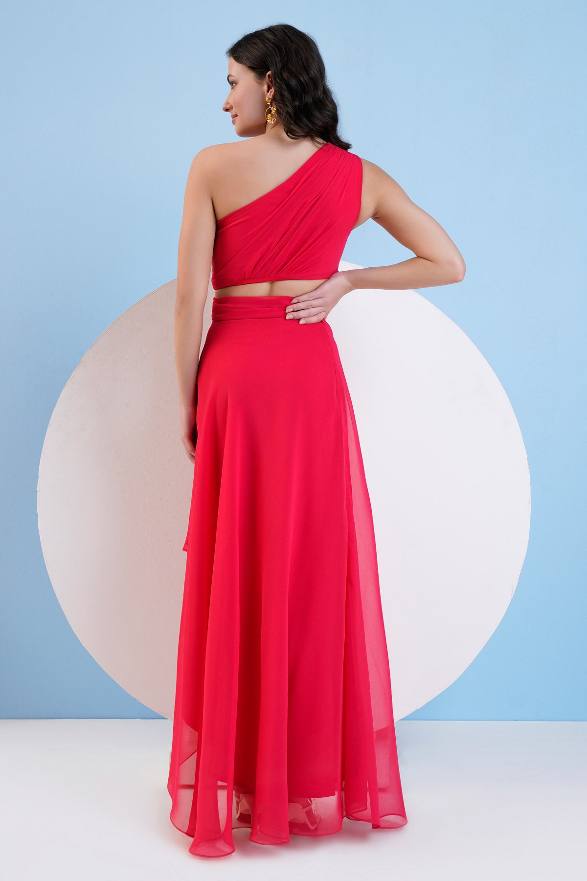 Red One Shoulder High Low Dress