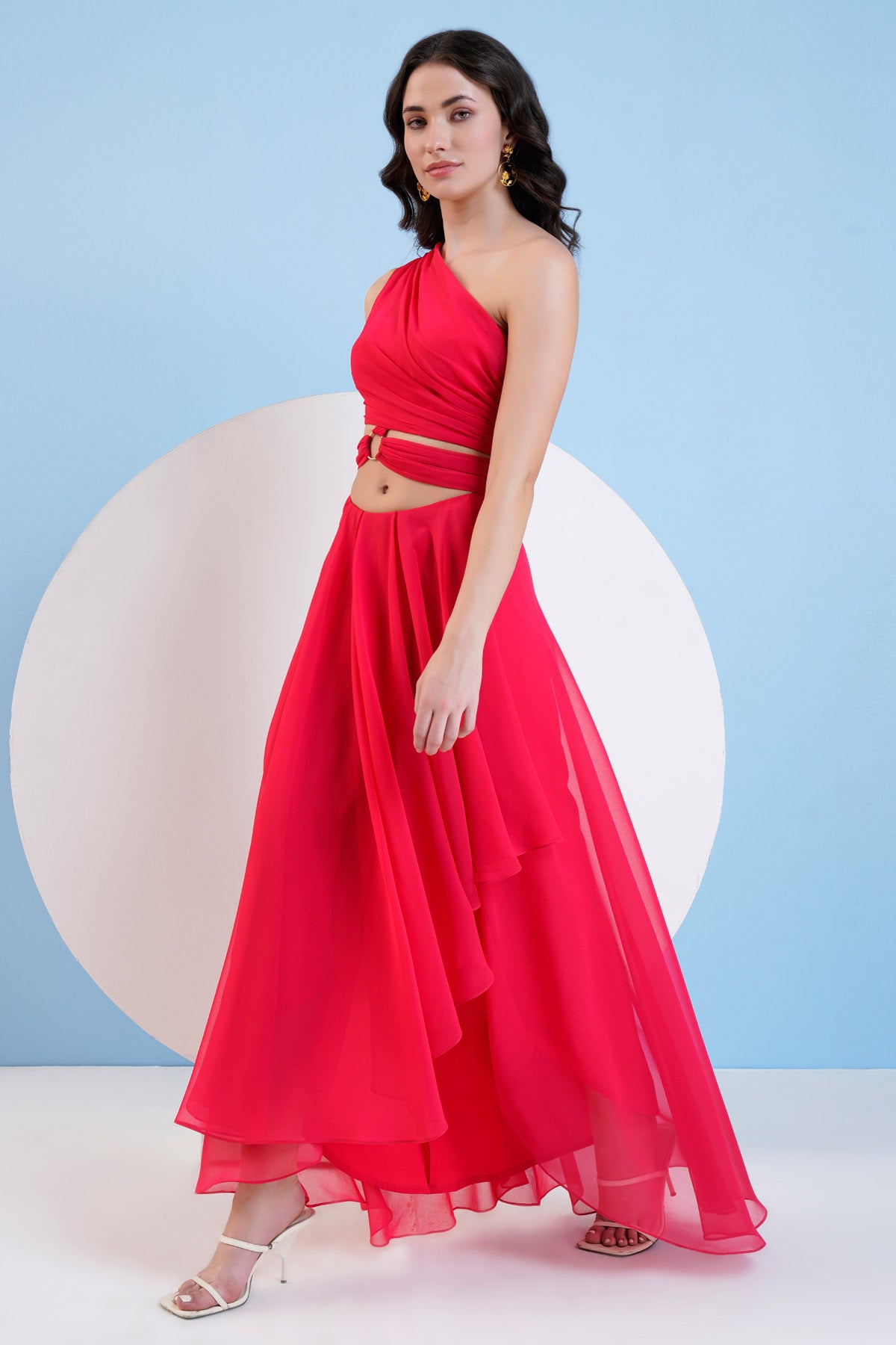 Red One Shoulder High Low Dress
