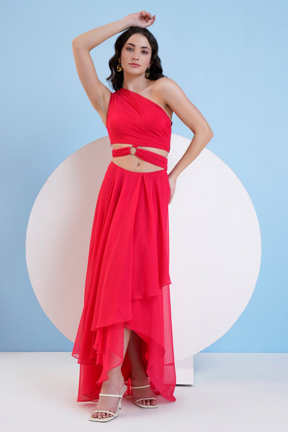 Red One Shoulder High Low Dress