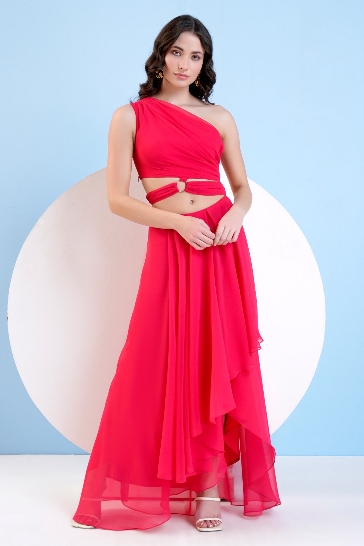 Red One Shoulder High Low Dress