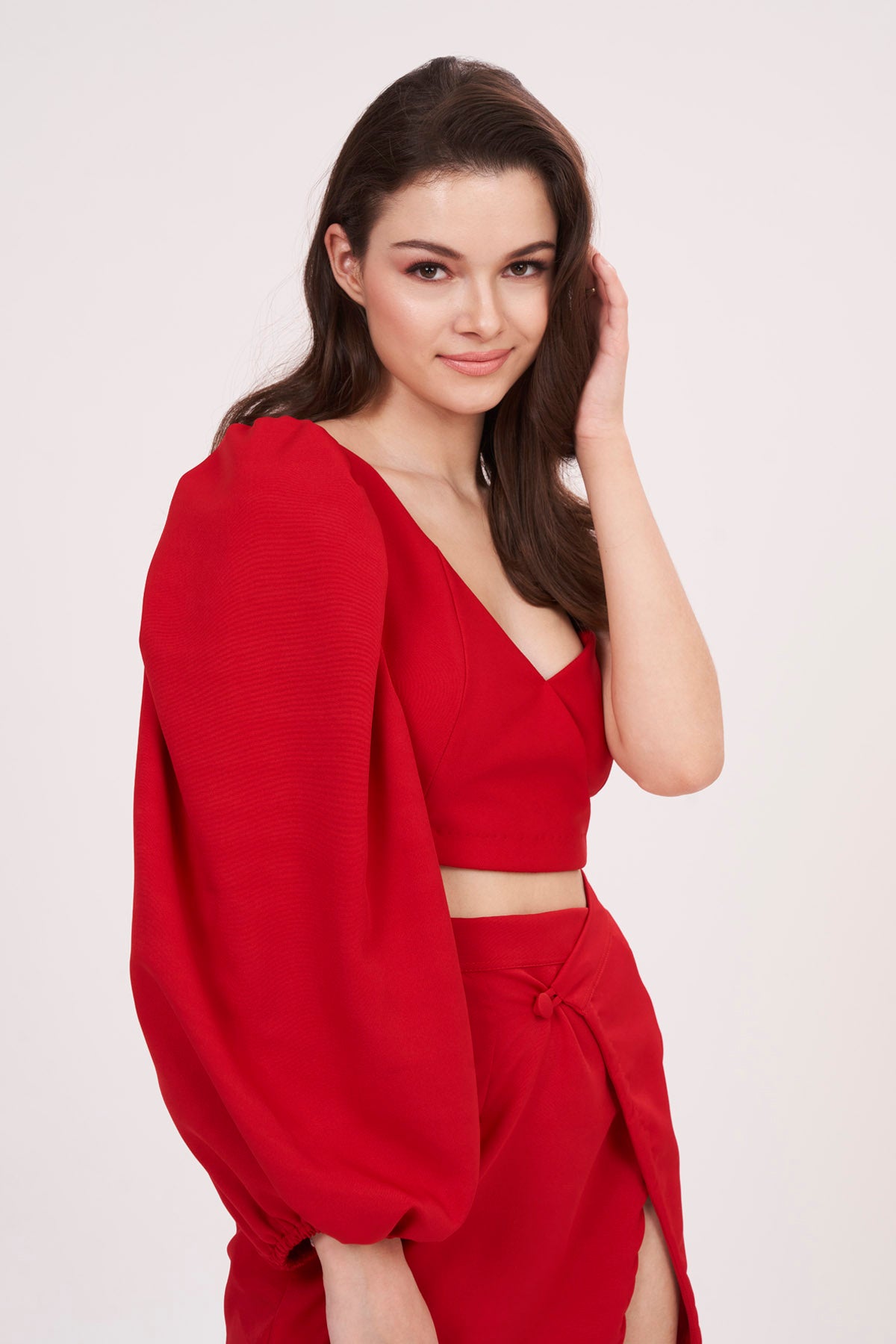 Red One Shoulder Top & Skirt Set