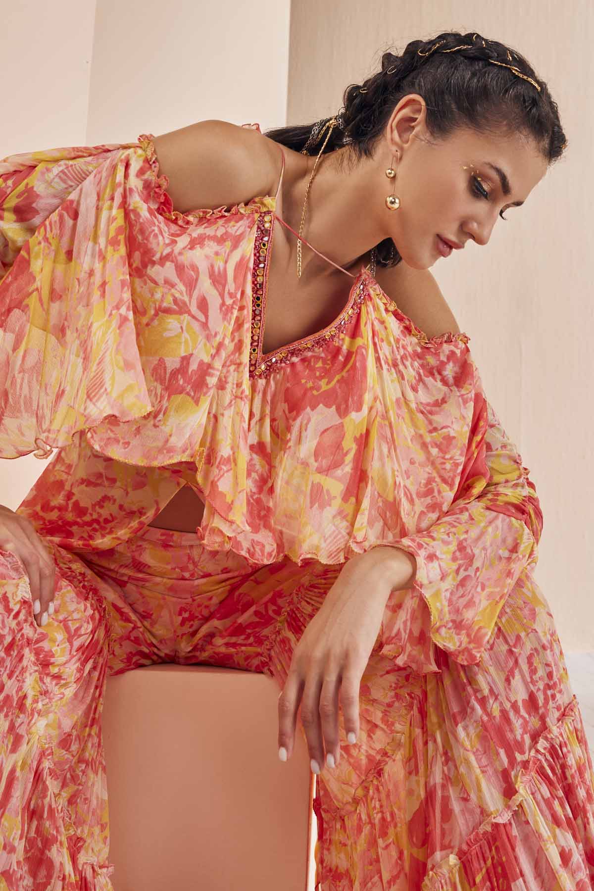 Red Layered Kurta & Sharara