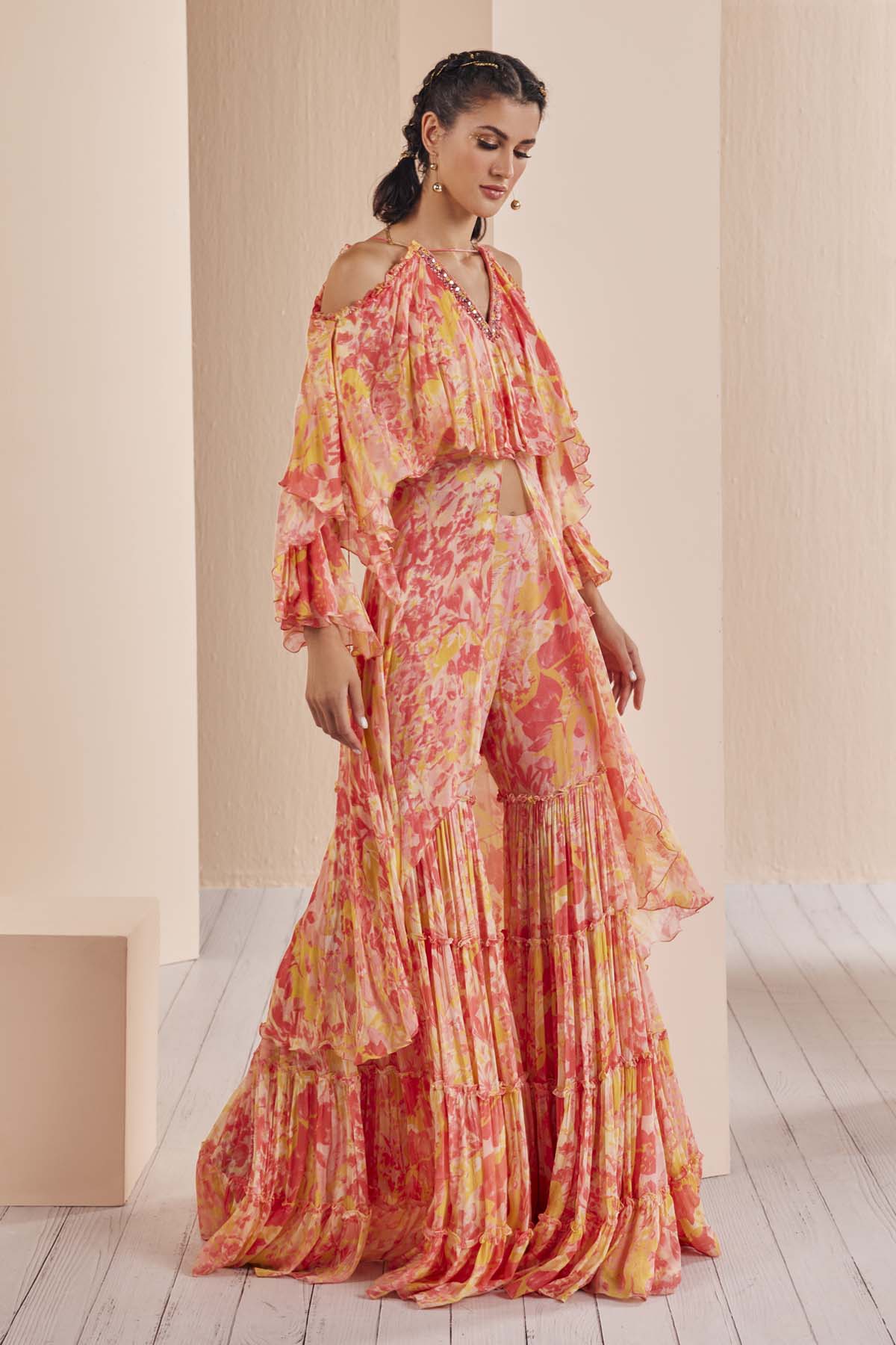 Red Layered Kurta & Sharara