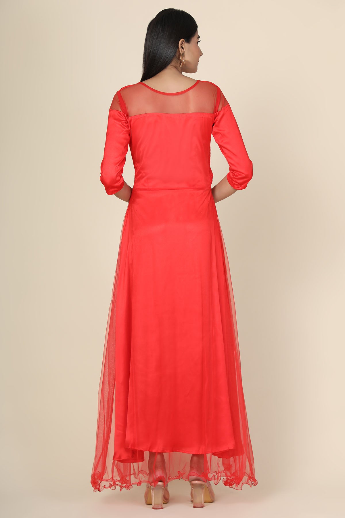 Red Pleat Draped Gown