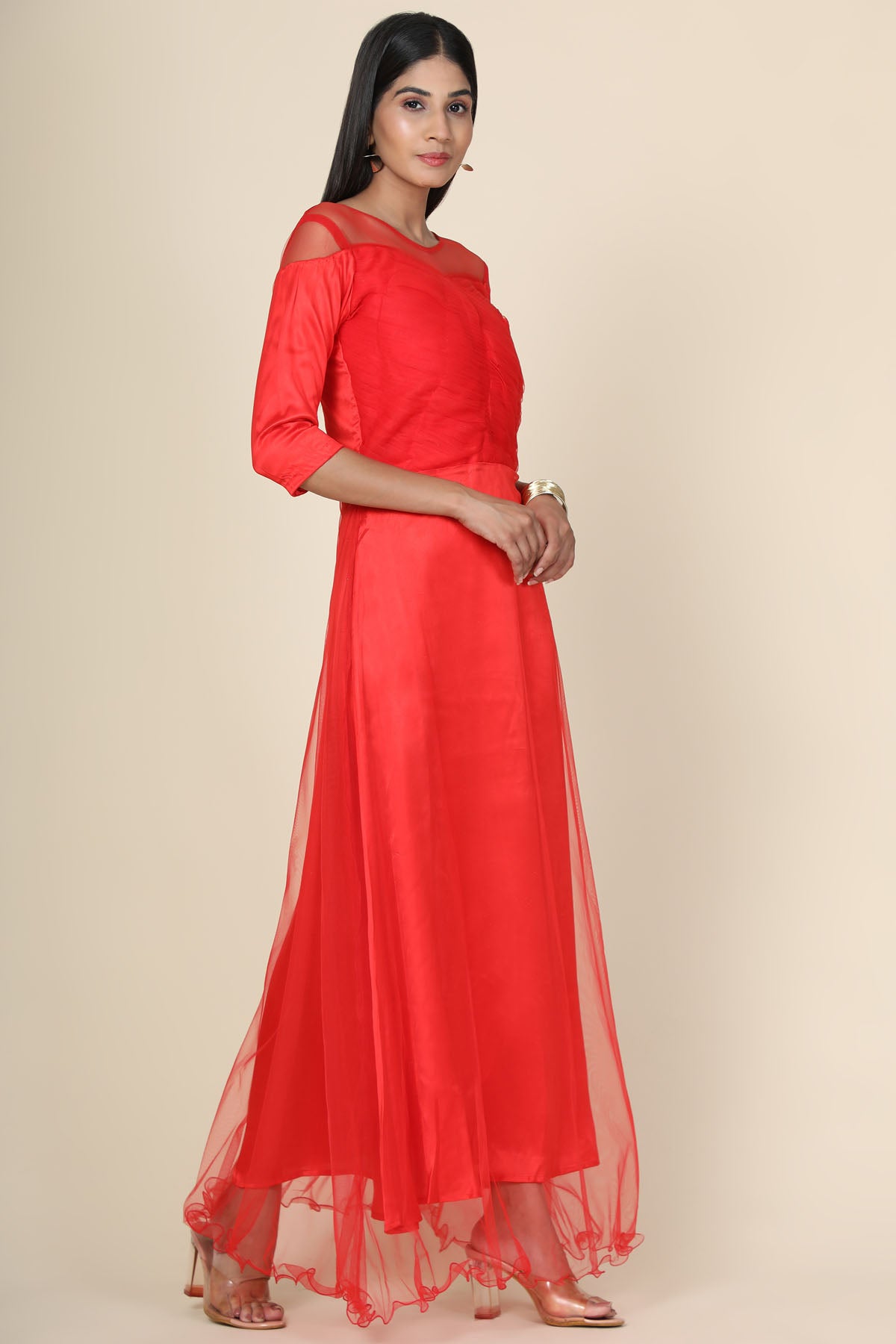 Red Pleat Draped Gown