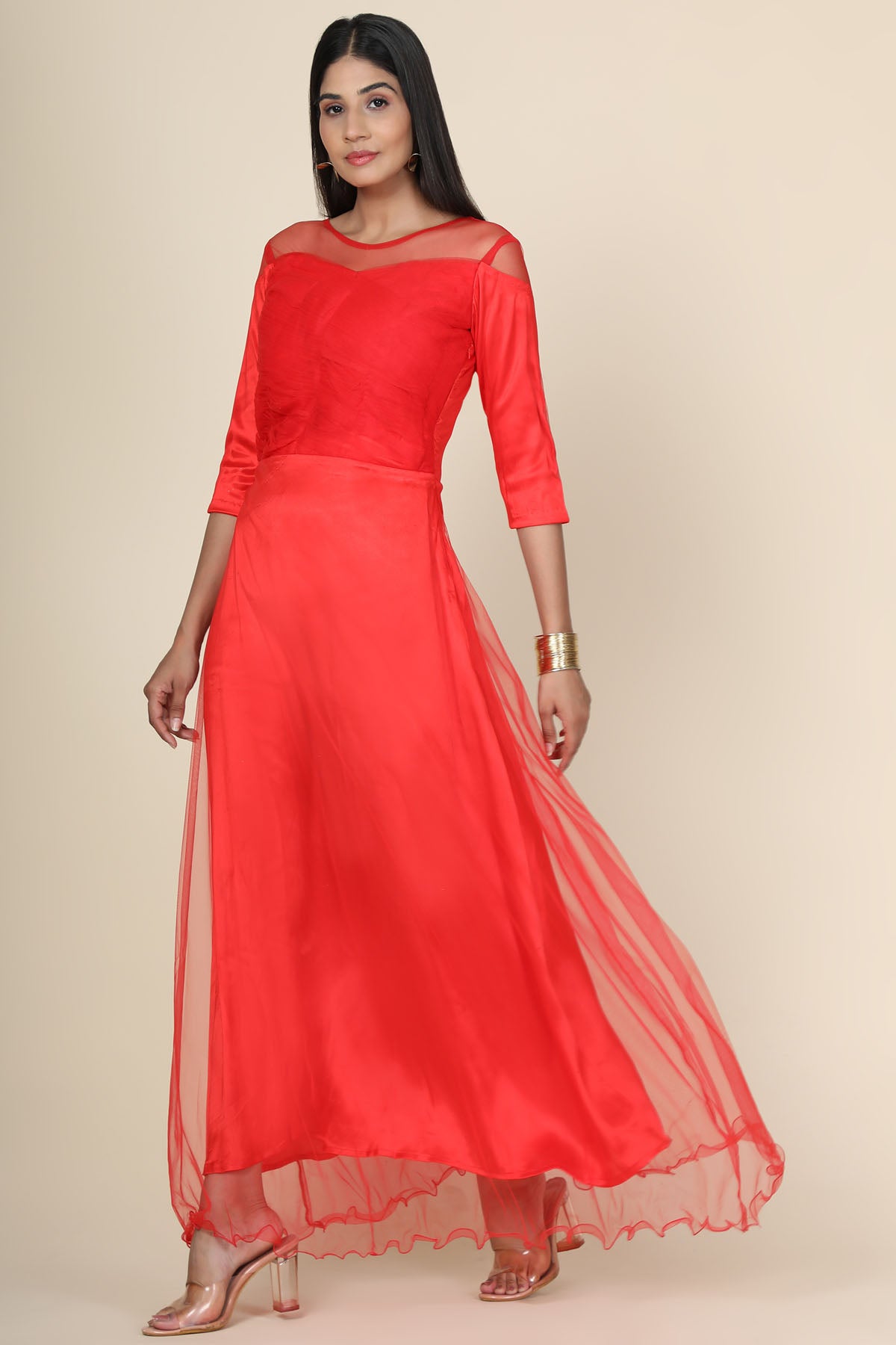 Red Pleat Draped Gown