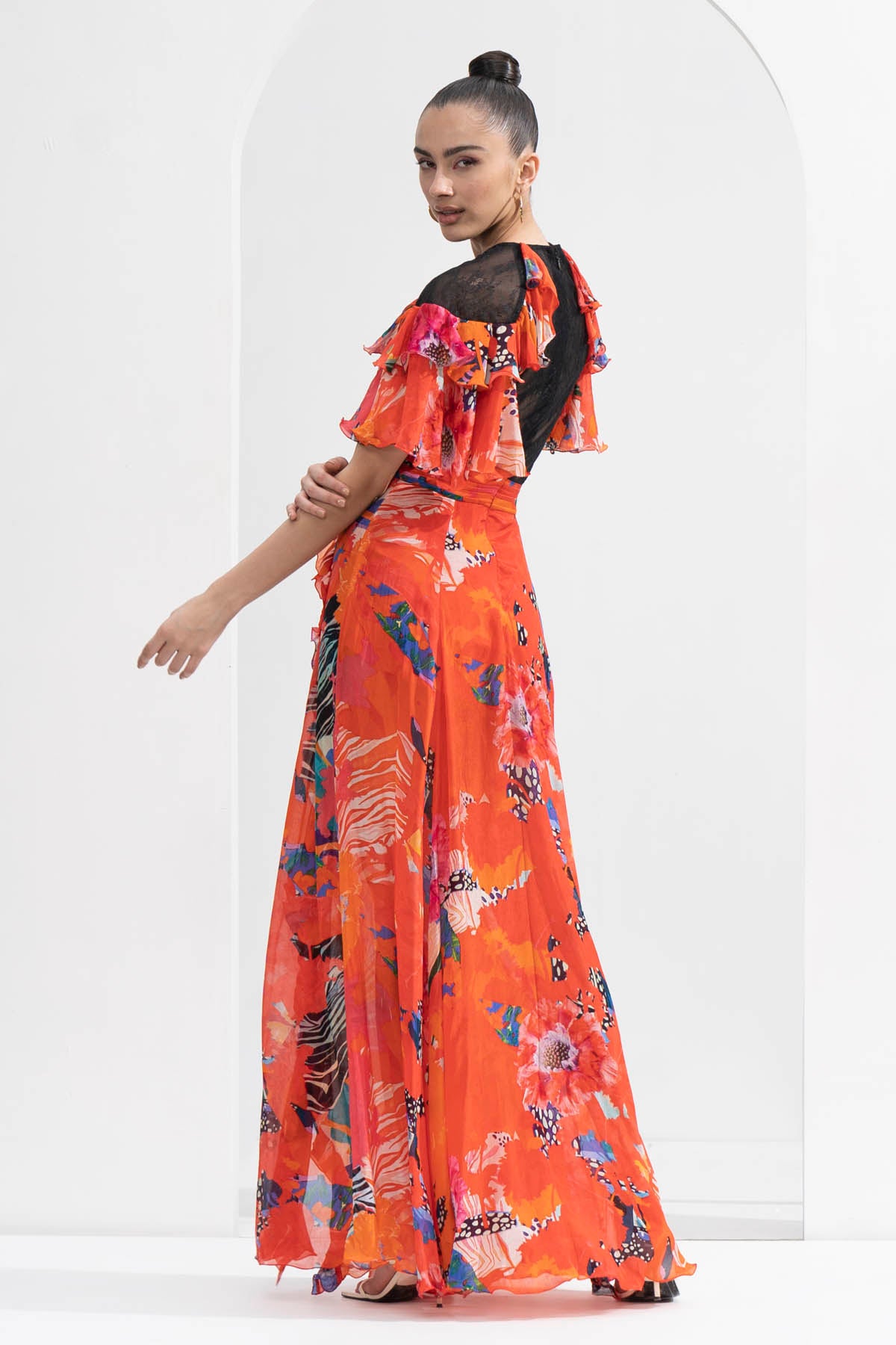 Red Printed Chiffon Dress