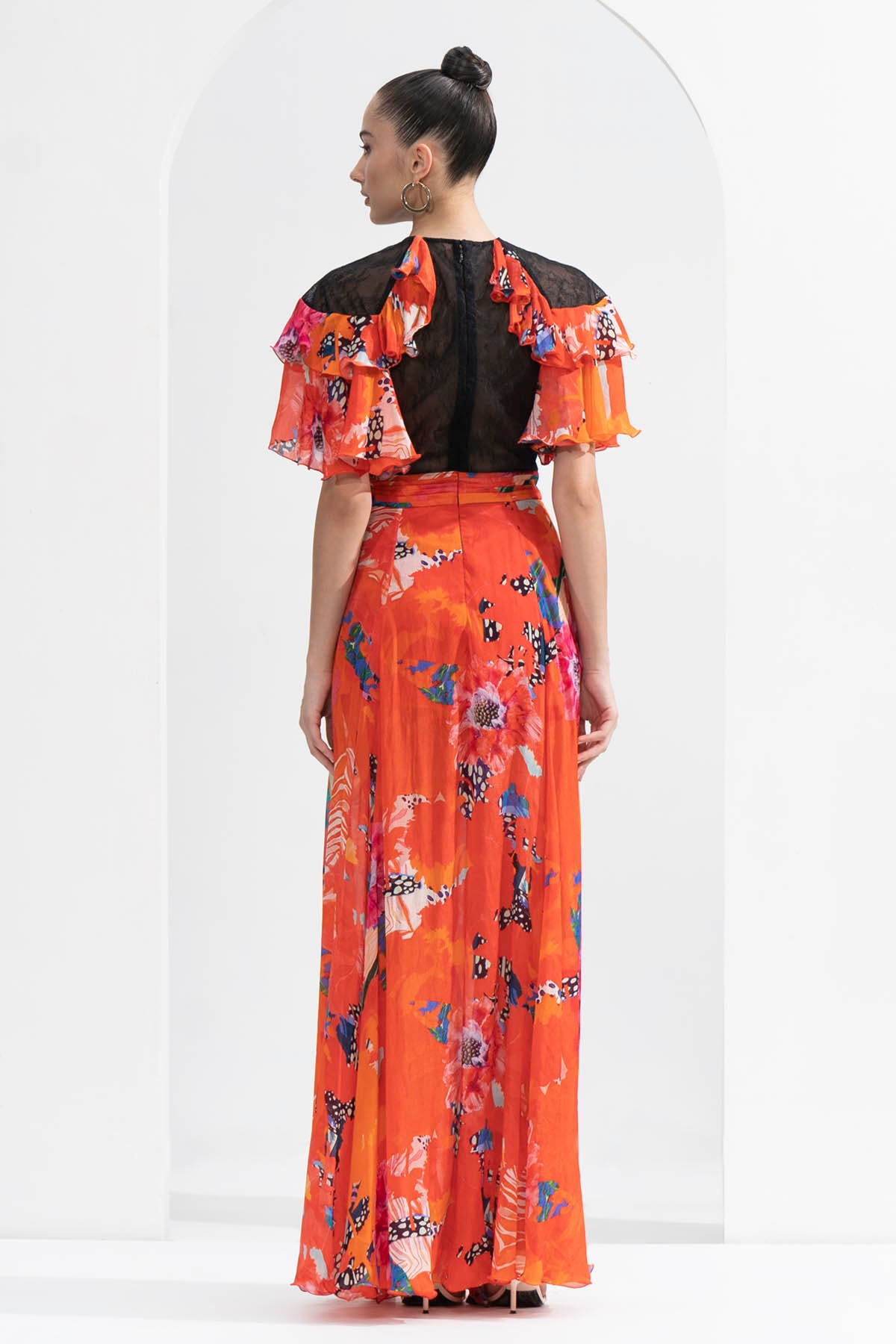 Red Printed Chiffon Dress