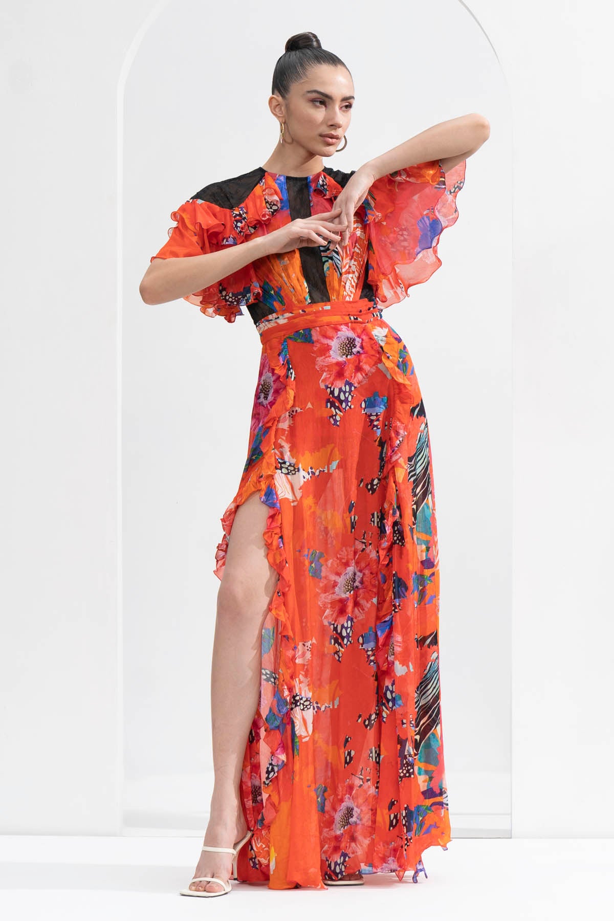 Red Printed Chiffon Dress