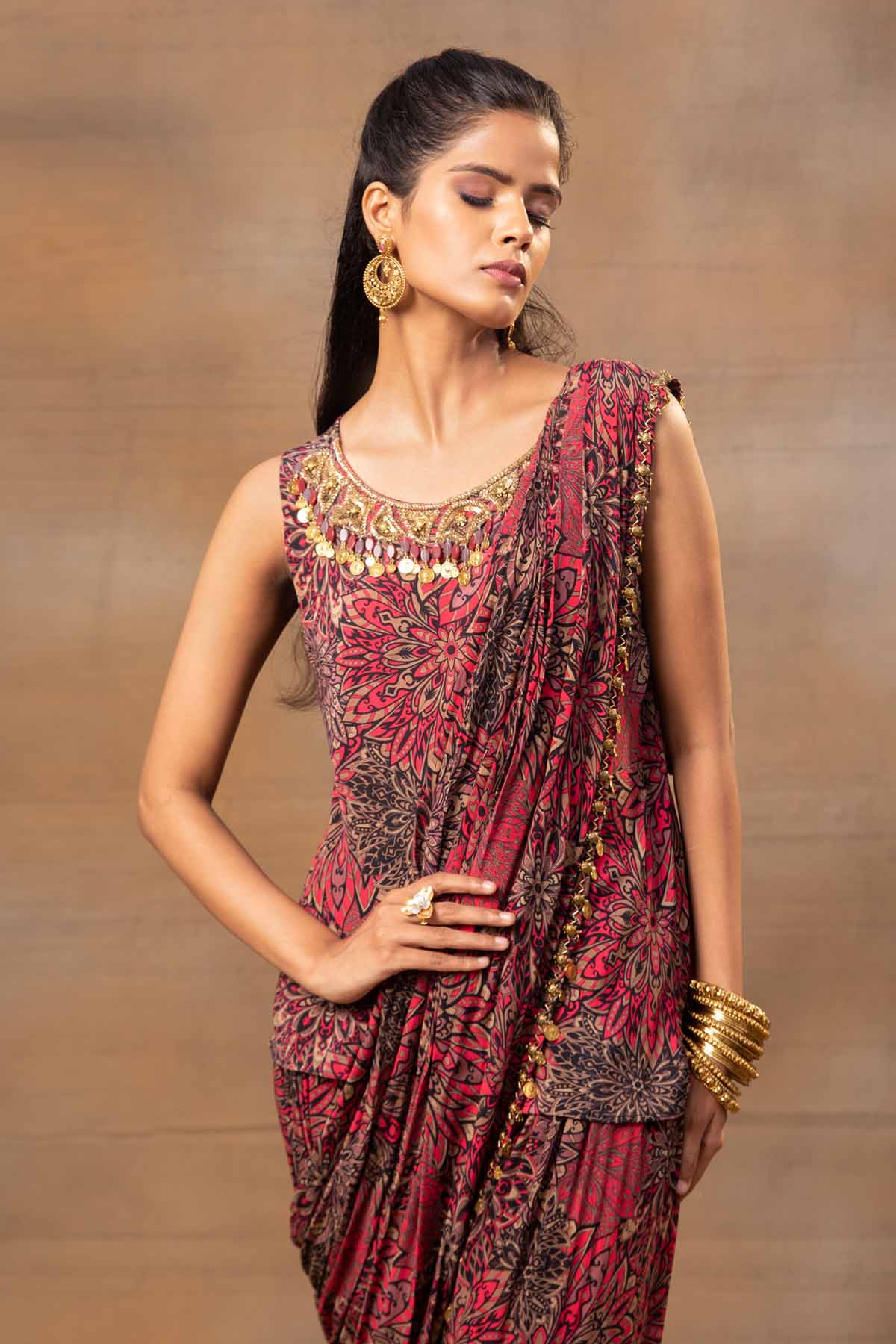 Red Printed Kurta & Dhoti Set