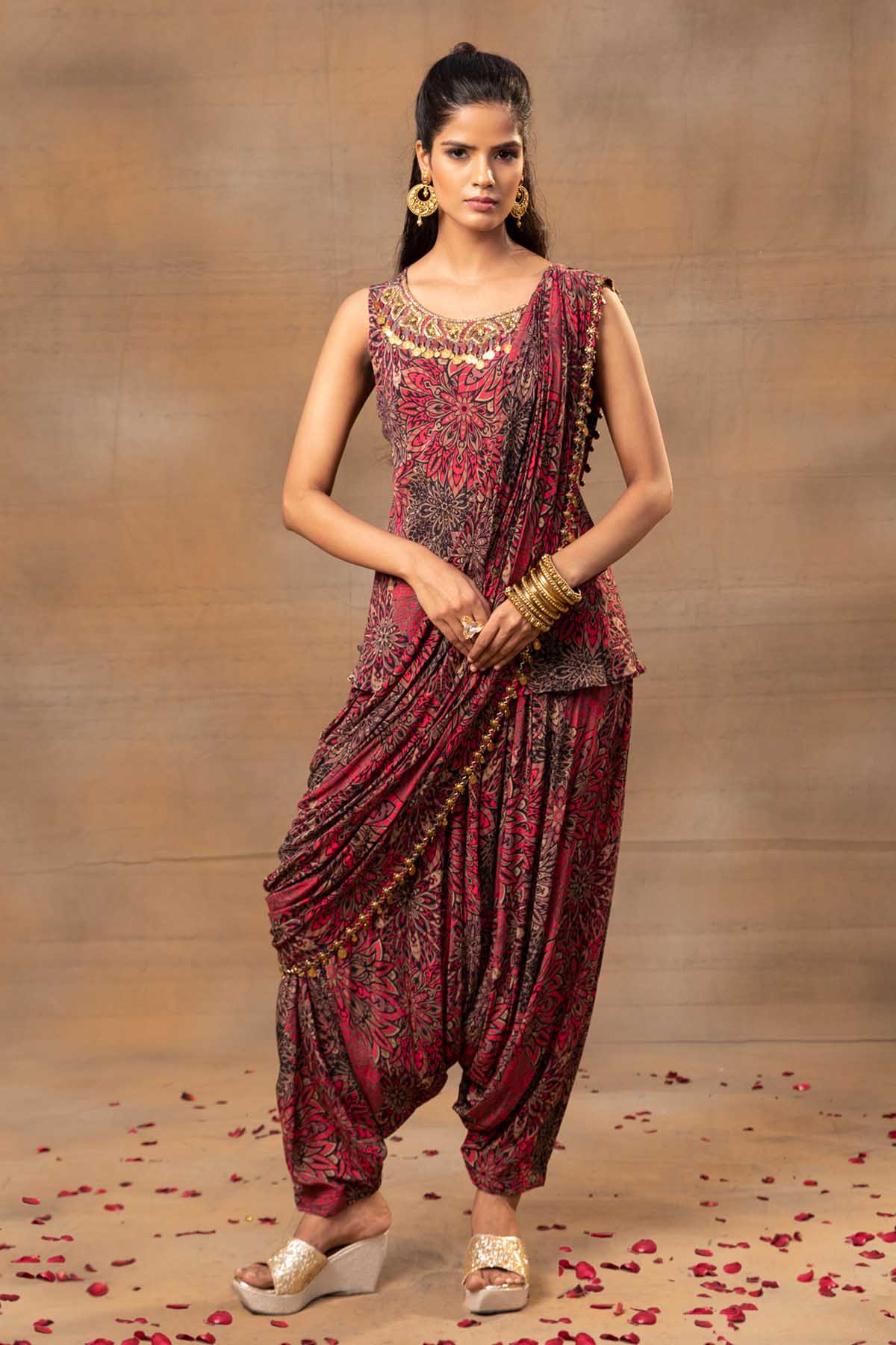 Red Printed Kurta & Dhoti Set
