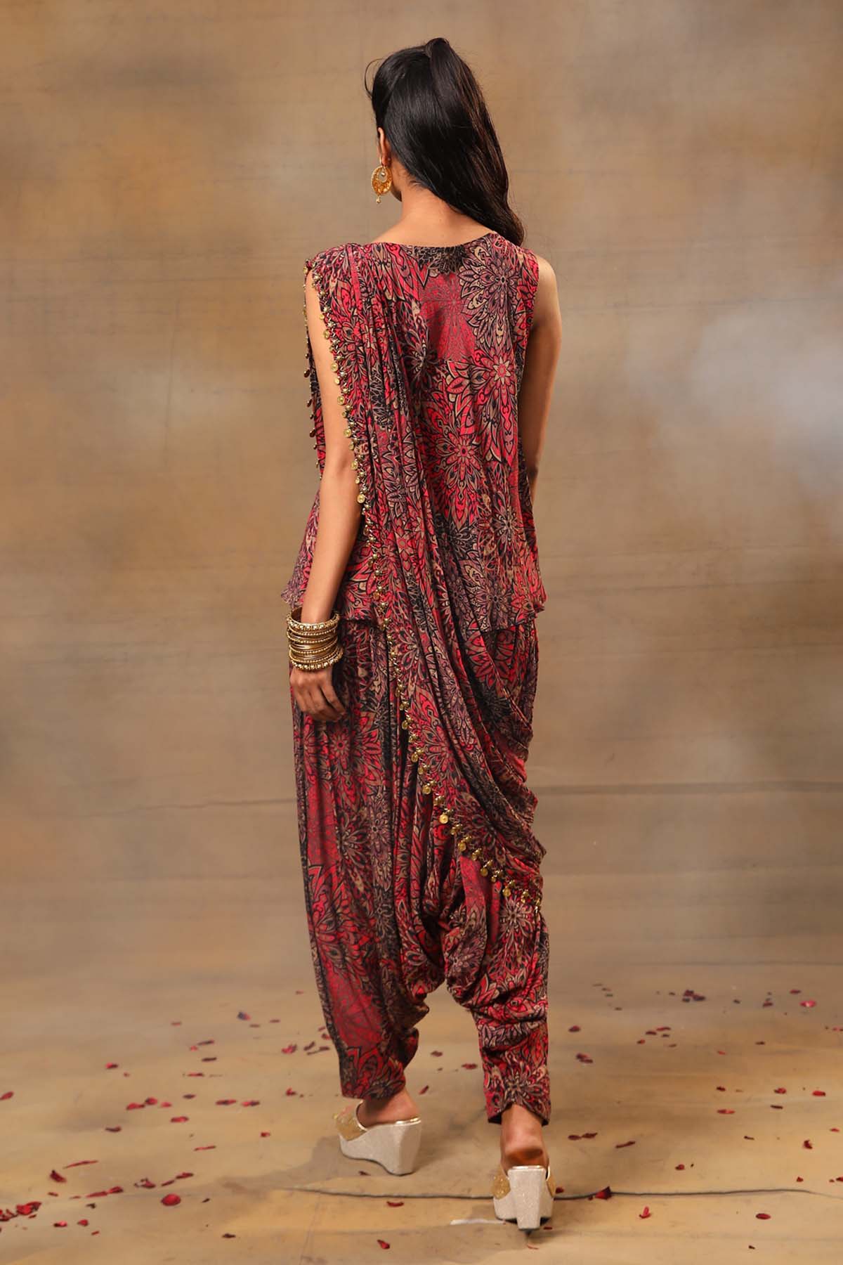 Red Printed Kurta & Dhoti Set
