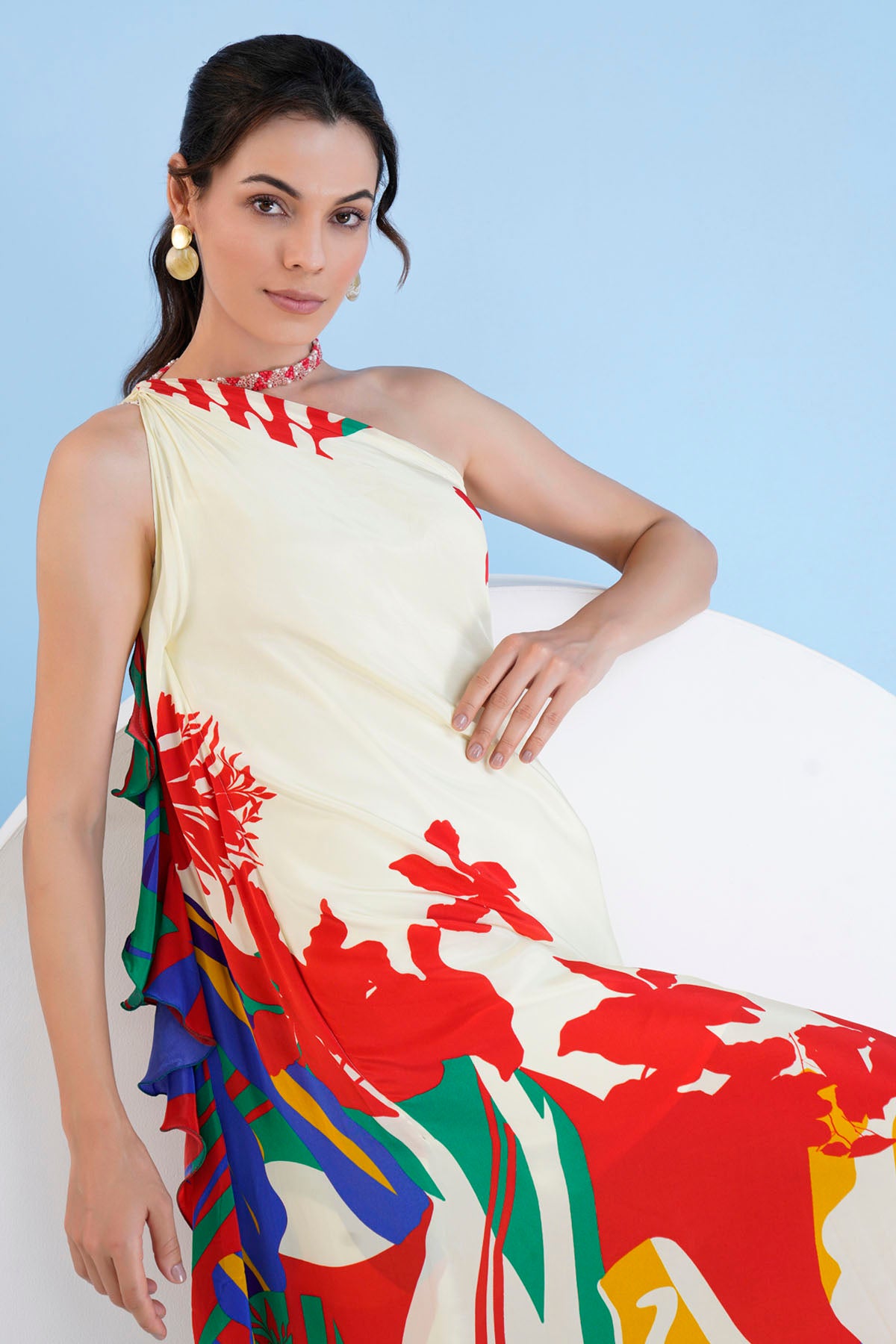 Red Printed One Shoulder Dress