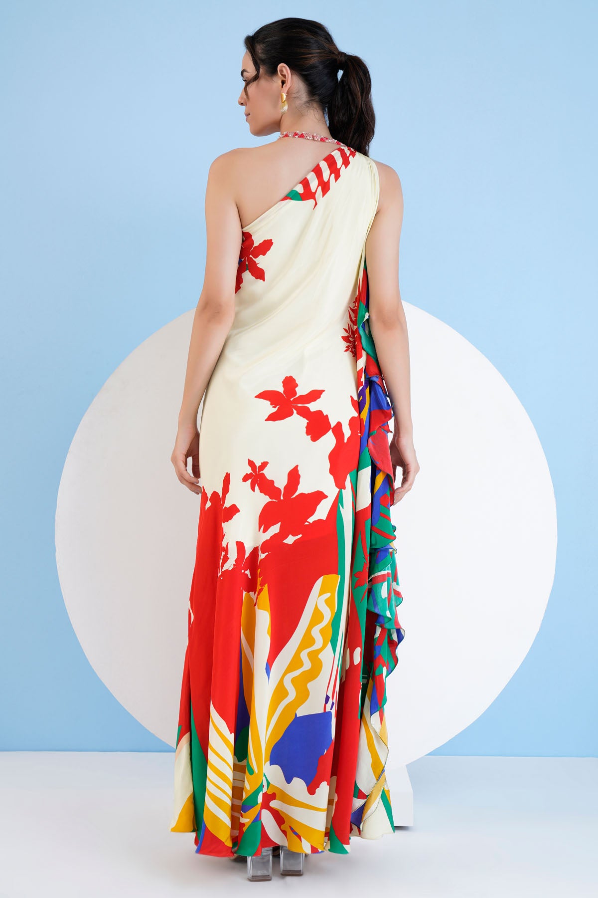 Red Printed One Shoulder Dress