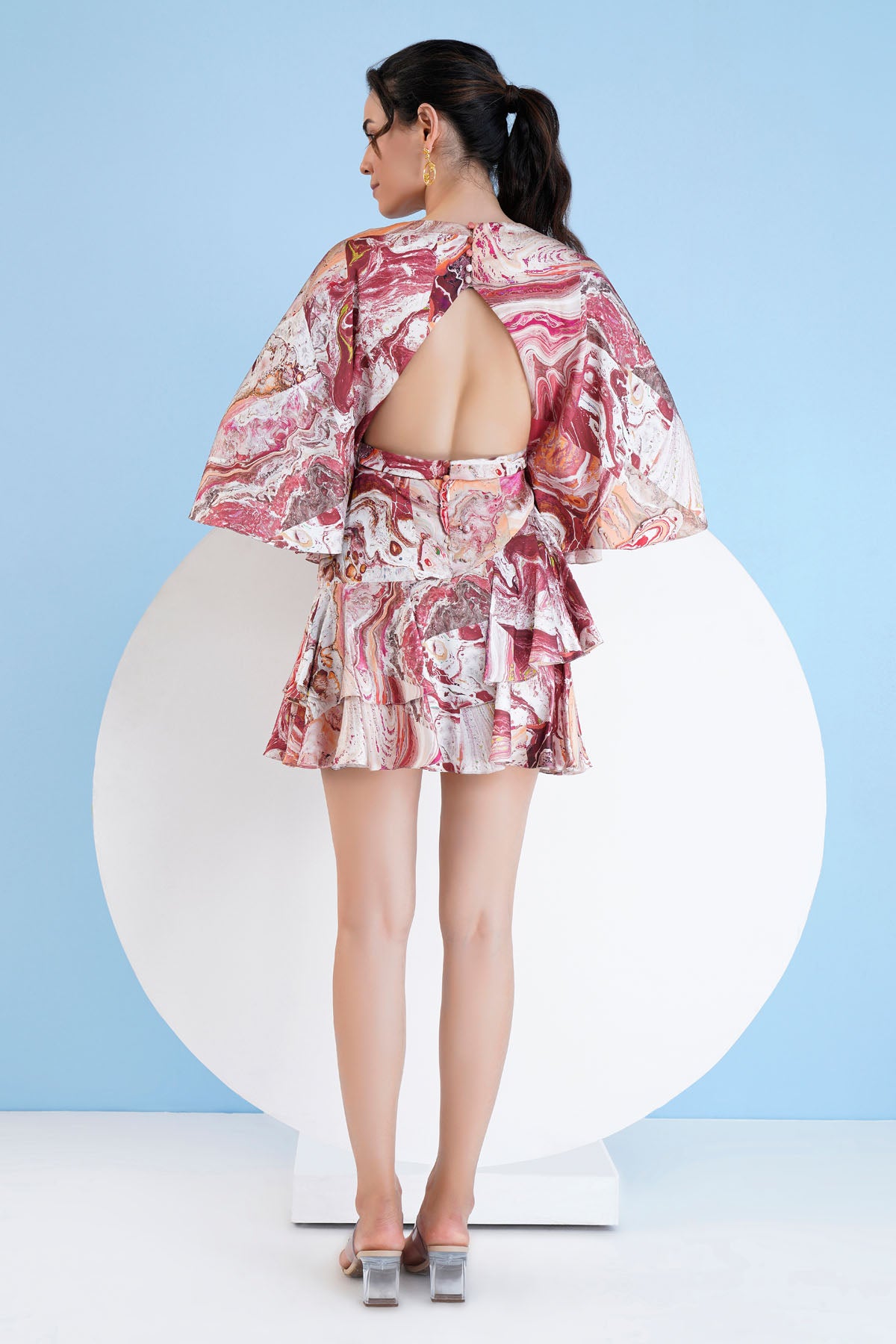 Red Printed Tiered Short Dress