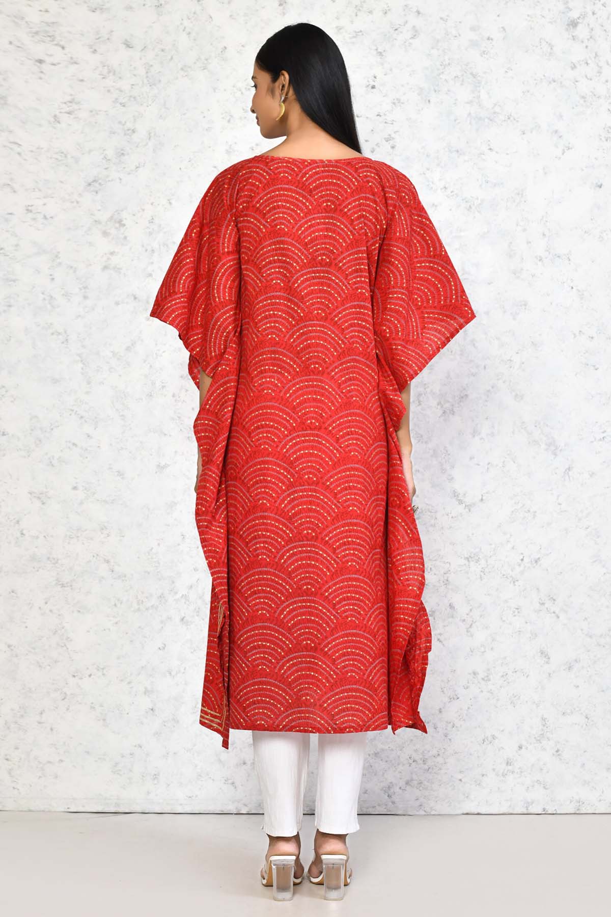 Red Pure Cotton Printed Kaftan