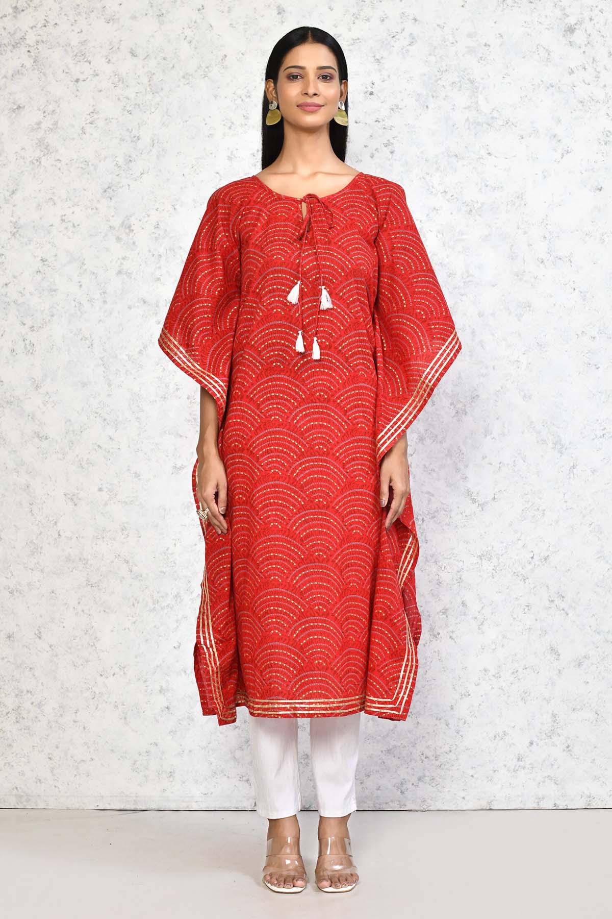 Red Pure Cotton Printed Kaftan